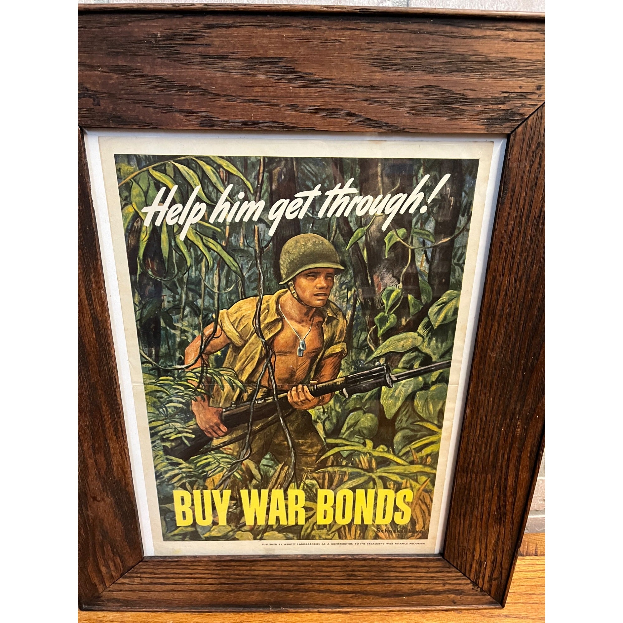 1944 Help Him Get Through Buy War Bonds Poster Schnakenberg Abbott Laboratories