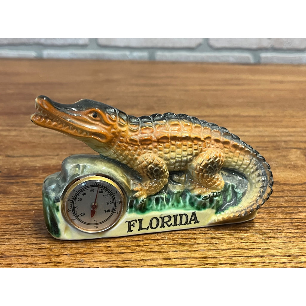 Vintage Florida Alligator Novelty Ceramic Souvenir Figurine Thermometer