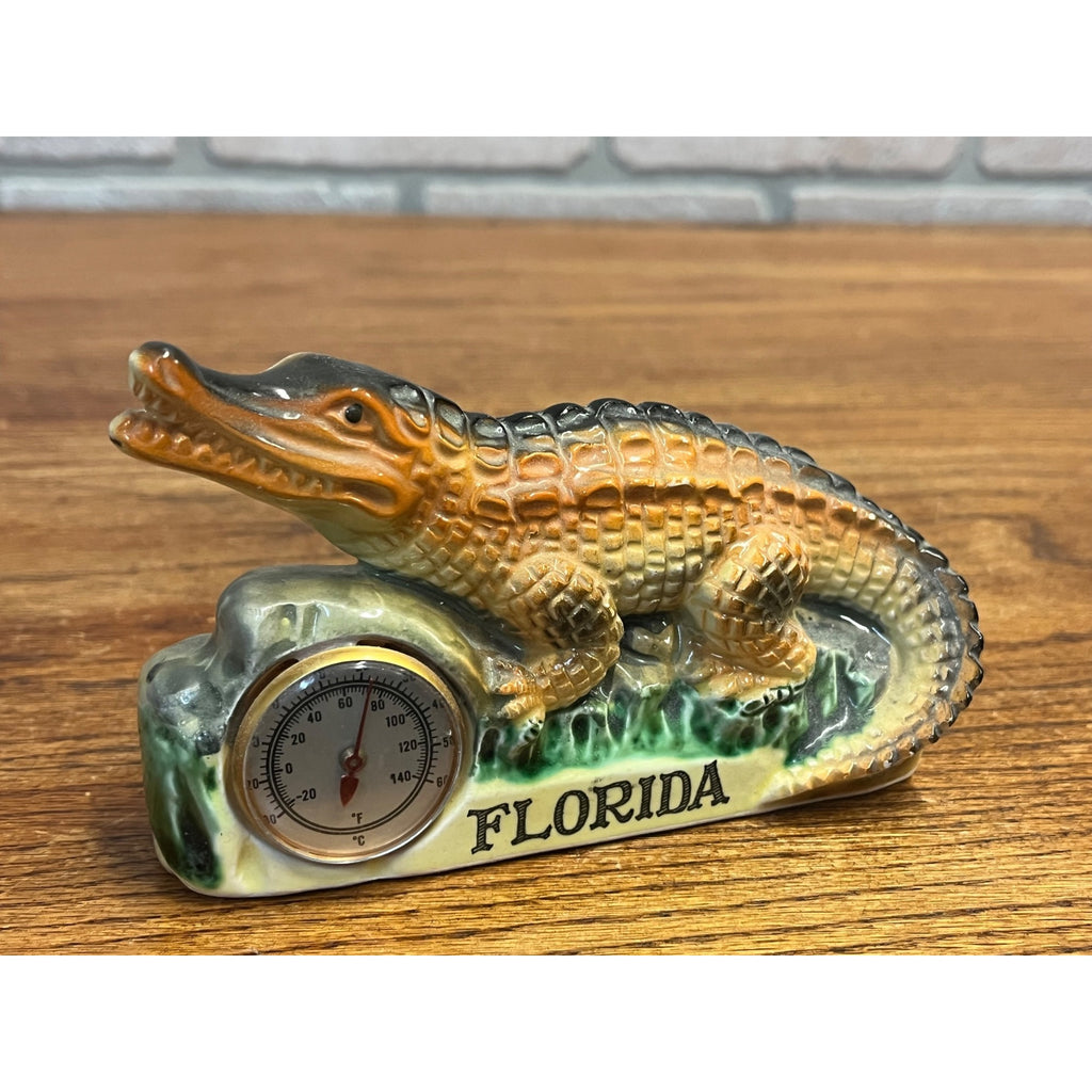 Vintage Florida Alligator Novelty Ceramic Souvenir Figurine Thermometer