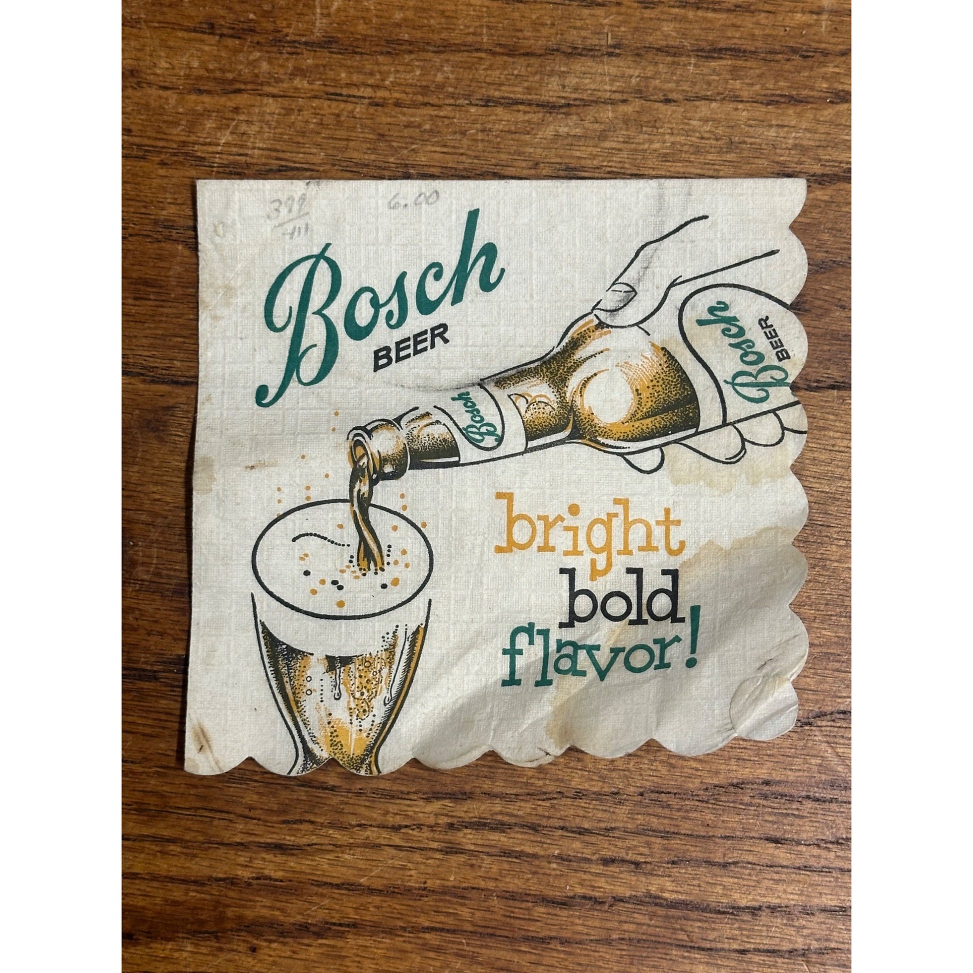 Vintage Bosch Beer Houghton Michigan Advertising Paper Bar Napkin