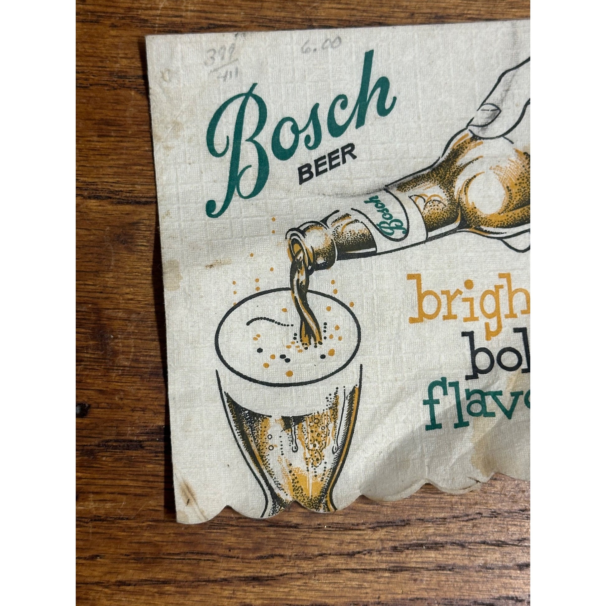 Vintage Bosch Beer Houghton Michigan Advertising Paper Bar Napkin