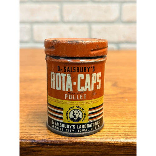 Vintage Dr. Salisbury's Rota-Caps Chicken Turkey Veterinary Medicine Tin Can