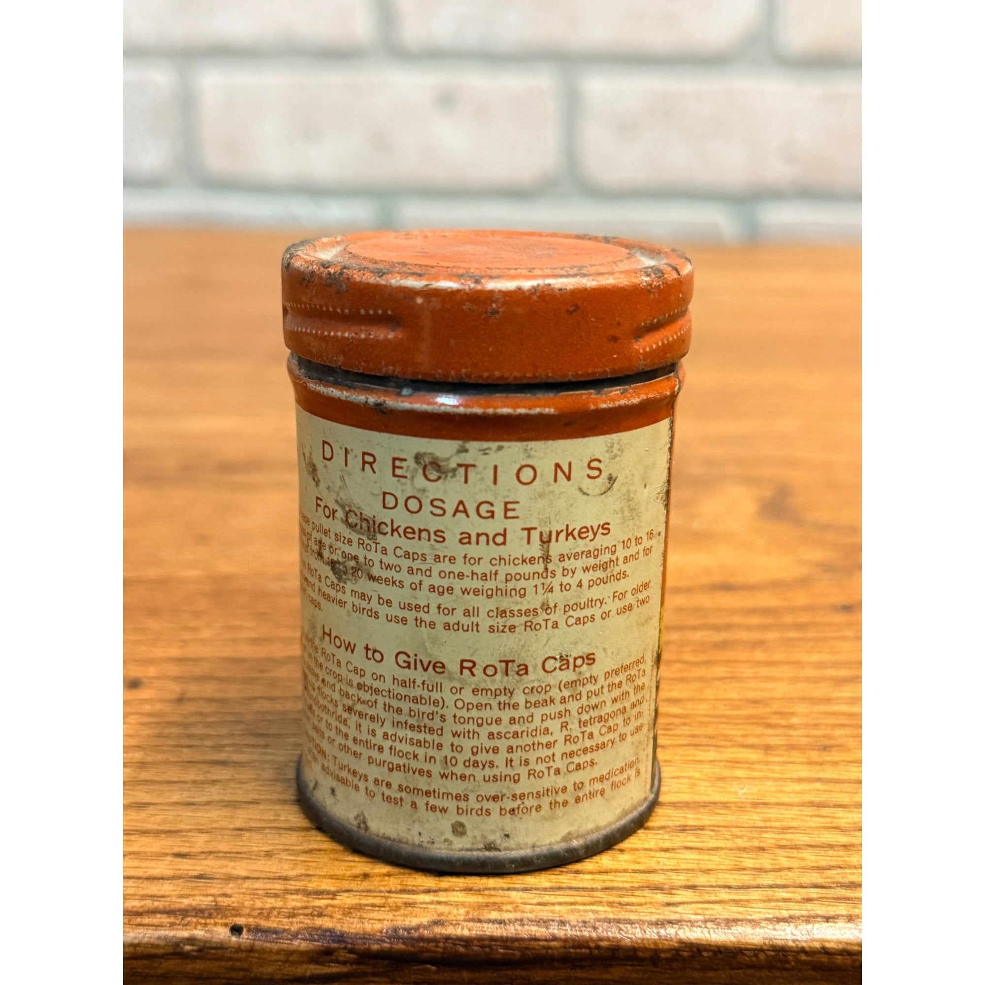 Vintage Dr. Salisbury's Rota-Caps Chicken Turkey Veterinary Medicine Tin Can