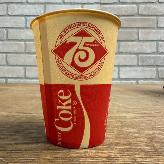 Coca Cola 75th Anniversary 1977 Soda Paper Cup Dallas Texas