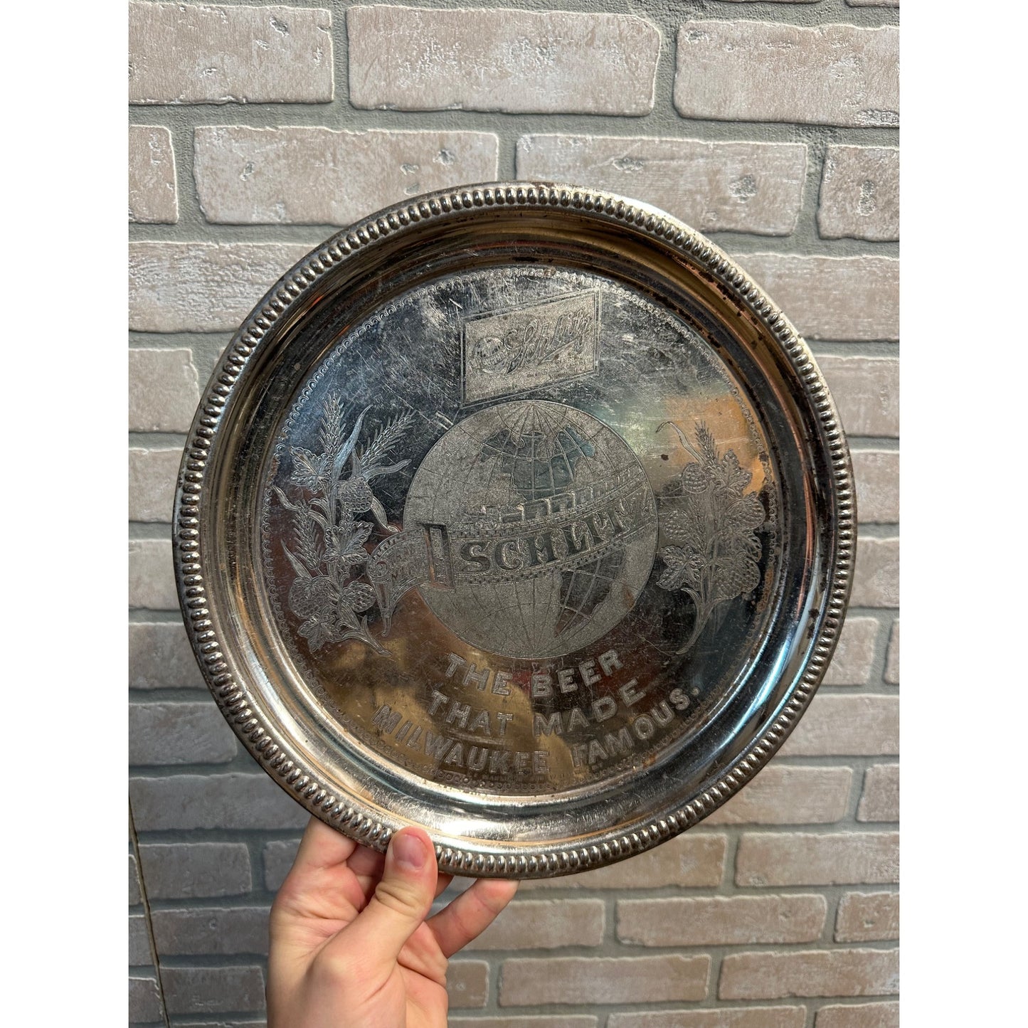 Vintage Early 1900s Schlitz Beer Pre-Prohibition Etched Nickel Plated Tray