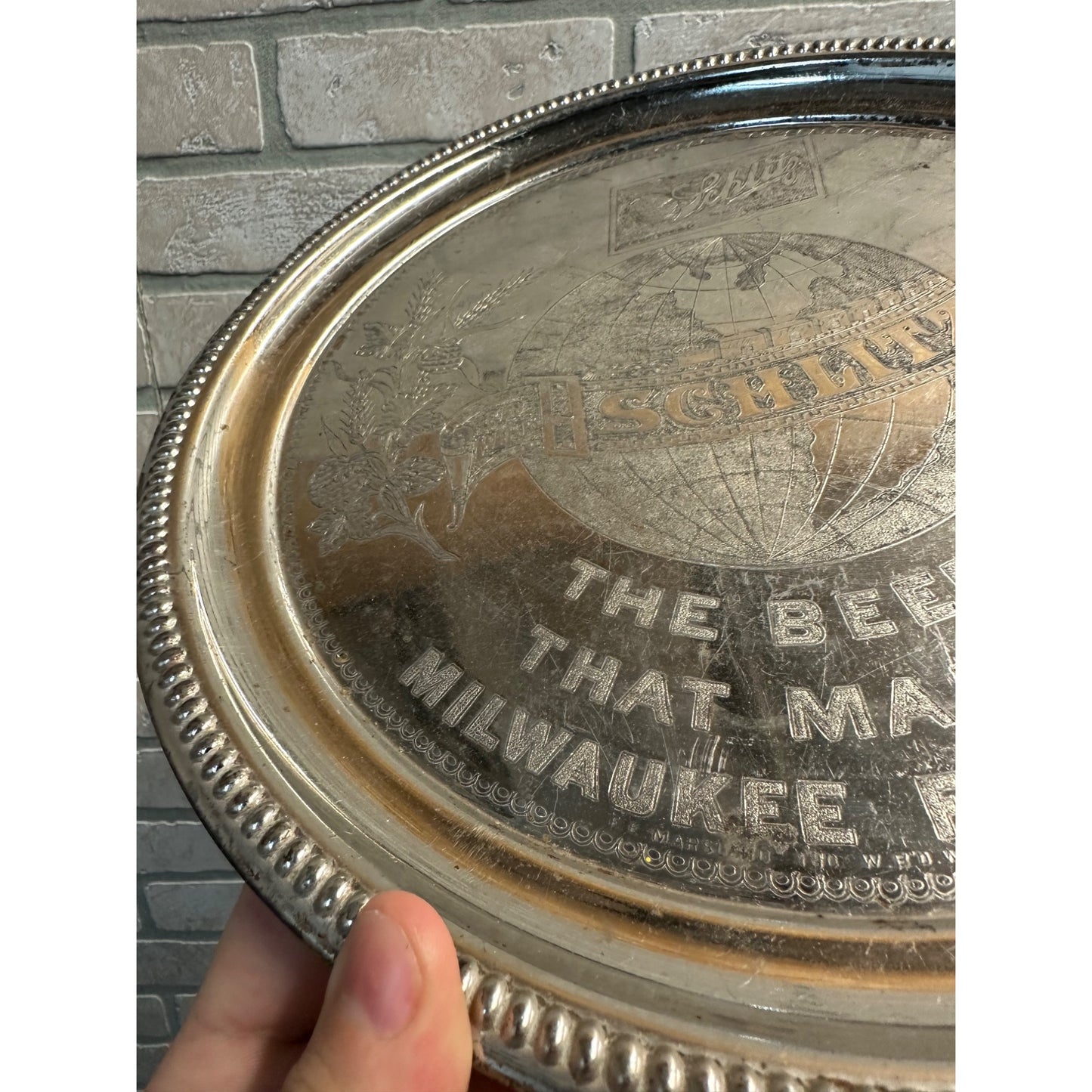 Vintage Early 1900s Schlitz Beer Pre-Prohibition Etched Nickel Plated Tray