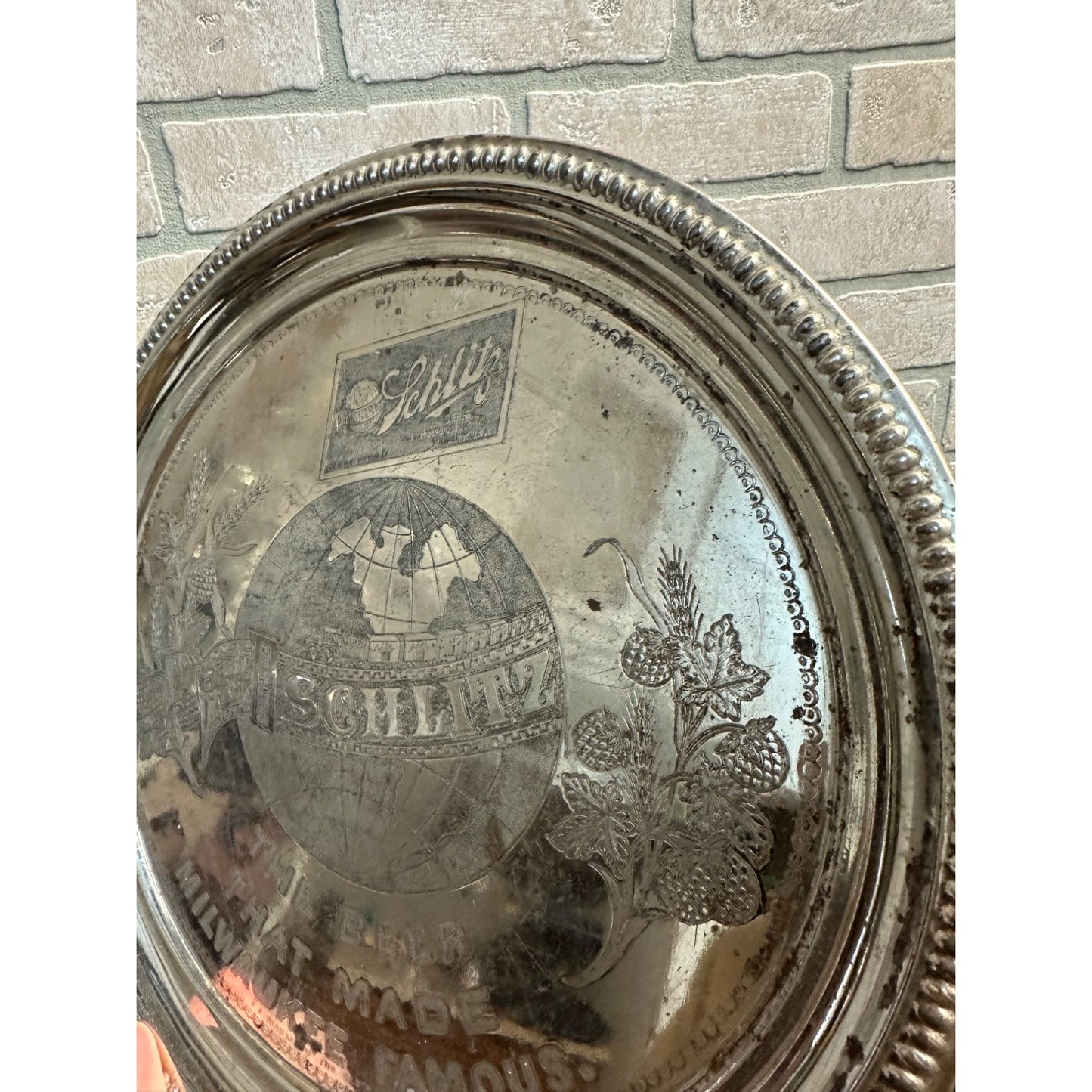 Vintage Early 1900s Schlitz Beer Pre-Prohibition Etched Nickel Plated Tray