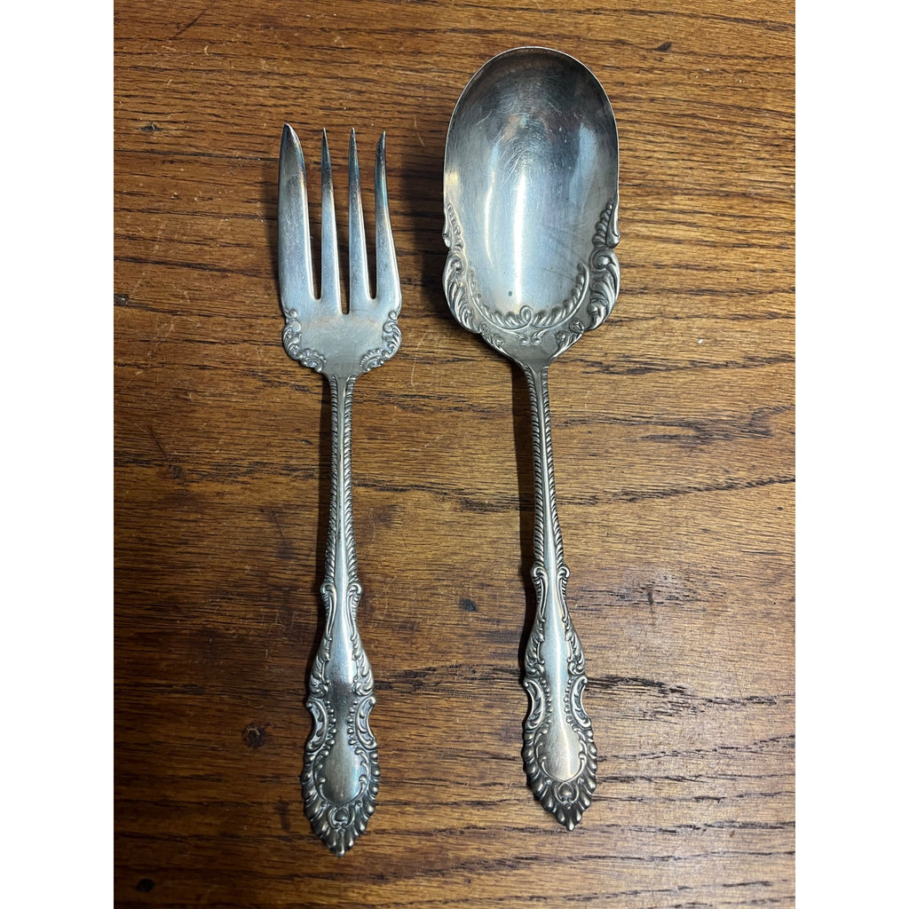 Wm Rogers "Elberon" A1 Serving Spoon & Fork Pair Set 8" Victorian Ornate