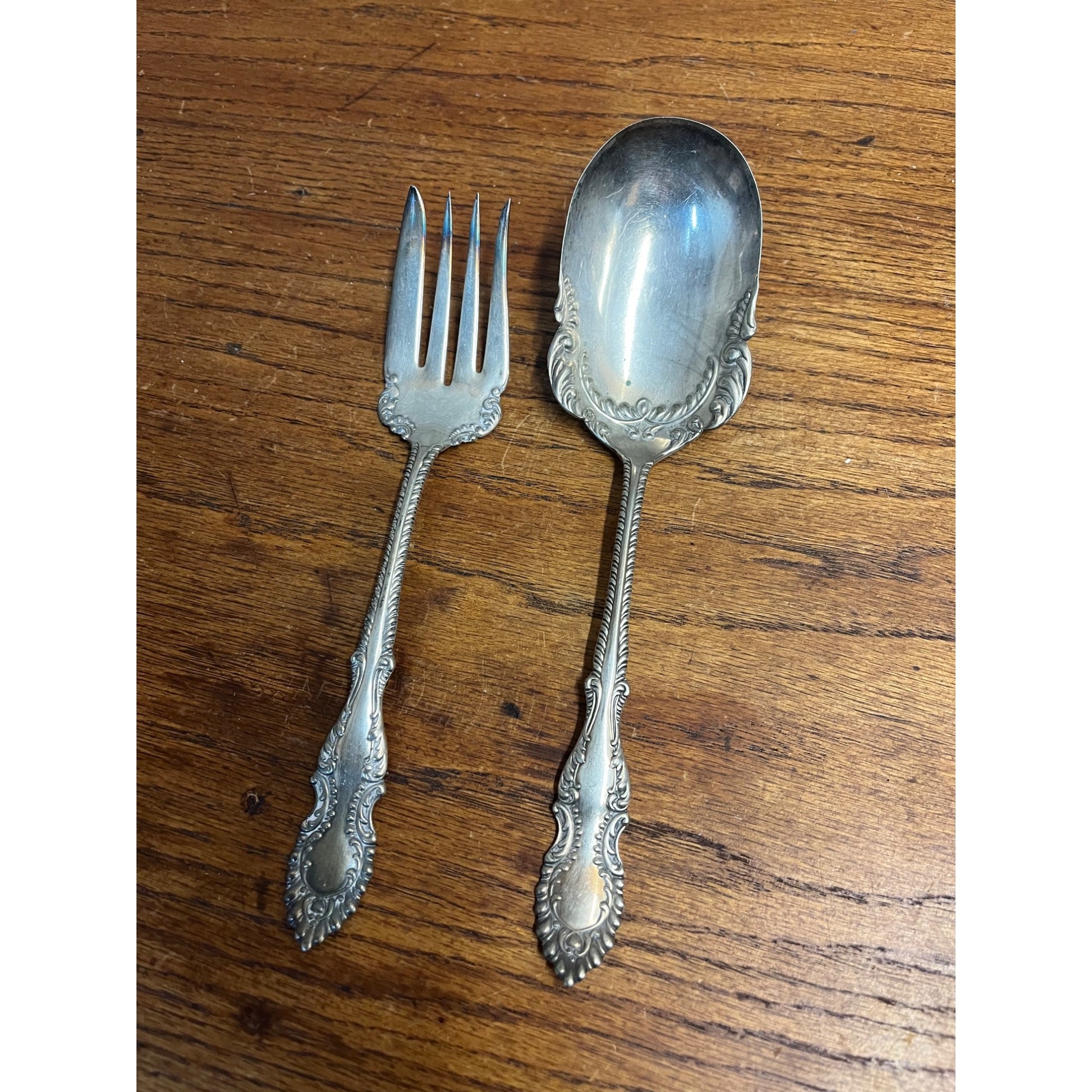 Wm Rogers "Elberon" A1 Serving Spoon & Fork Pair Set 8" Victorian Ornate