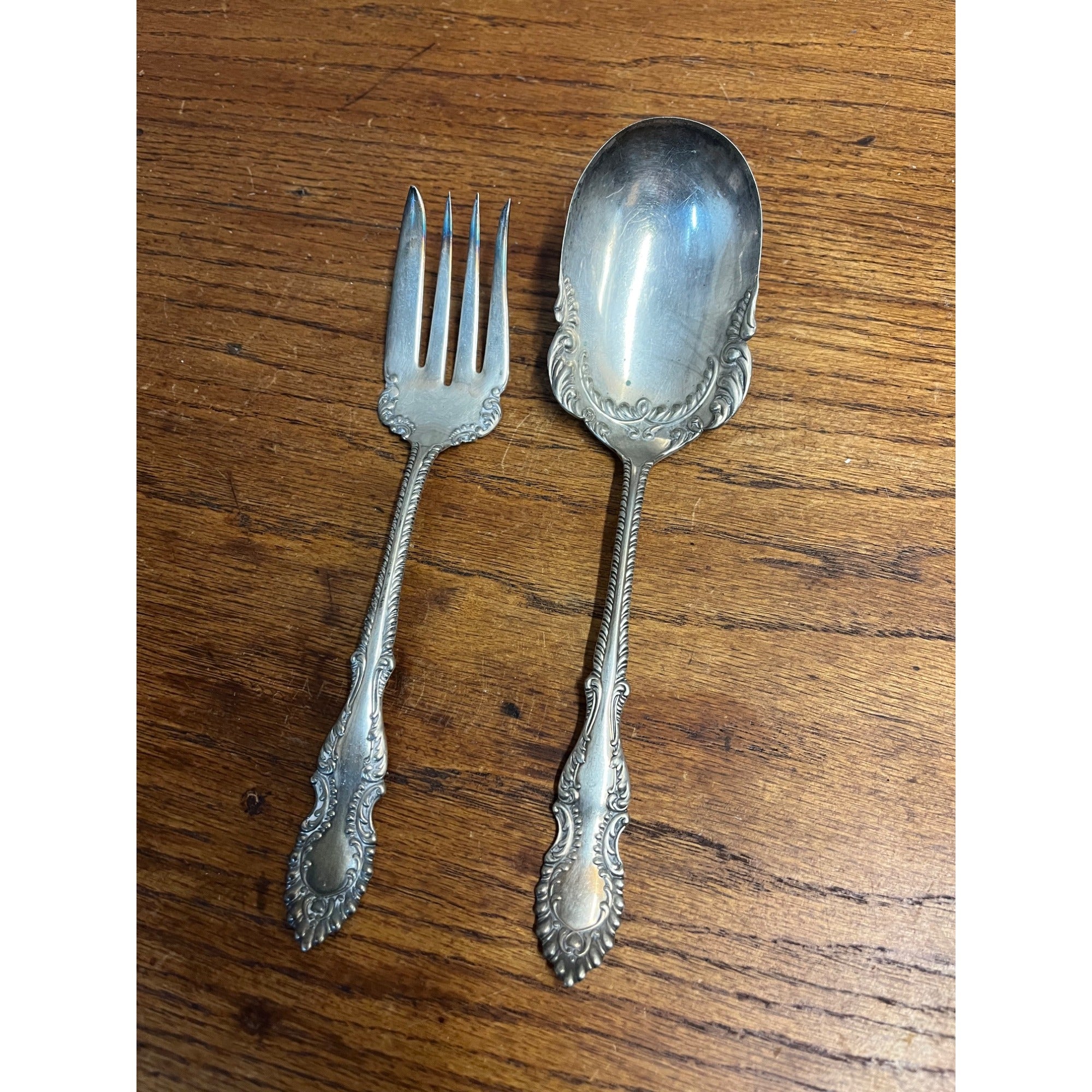 Wm Rogers "Elberon" A1 Serving Spoon & Fork Pair Set 8" Victorian Ornate