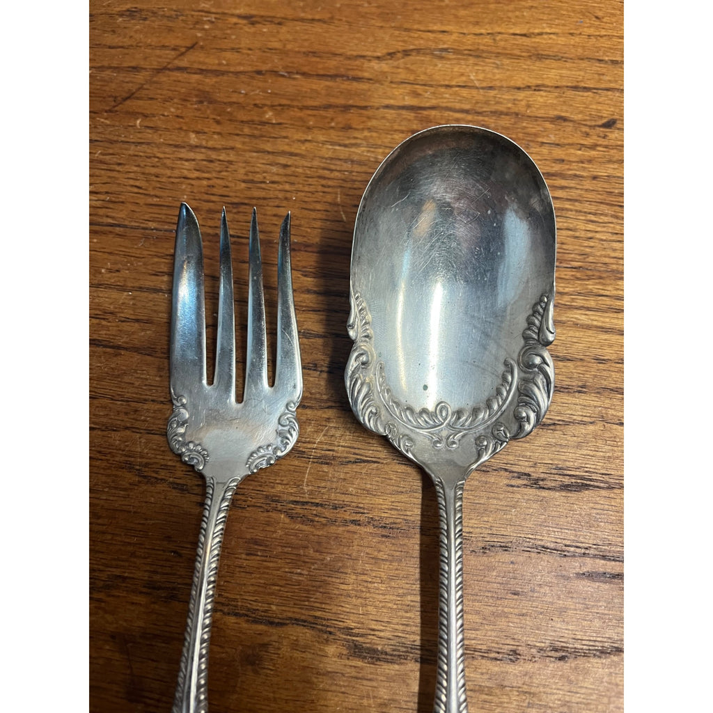 Wm Rogers "Elberon" A1 Serving Spoon & Fork Pair Set 8" Victorian Ornate