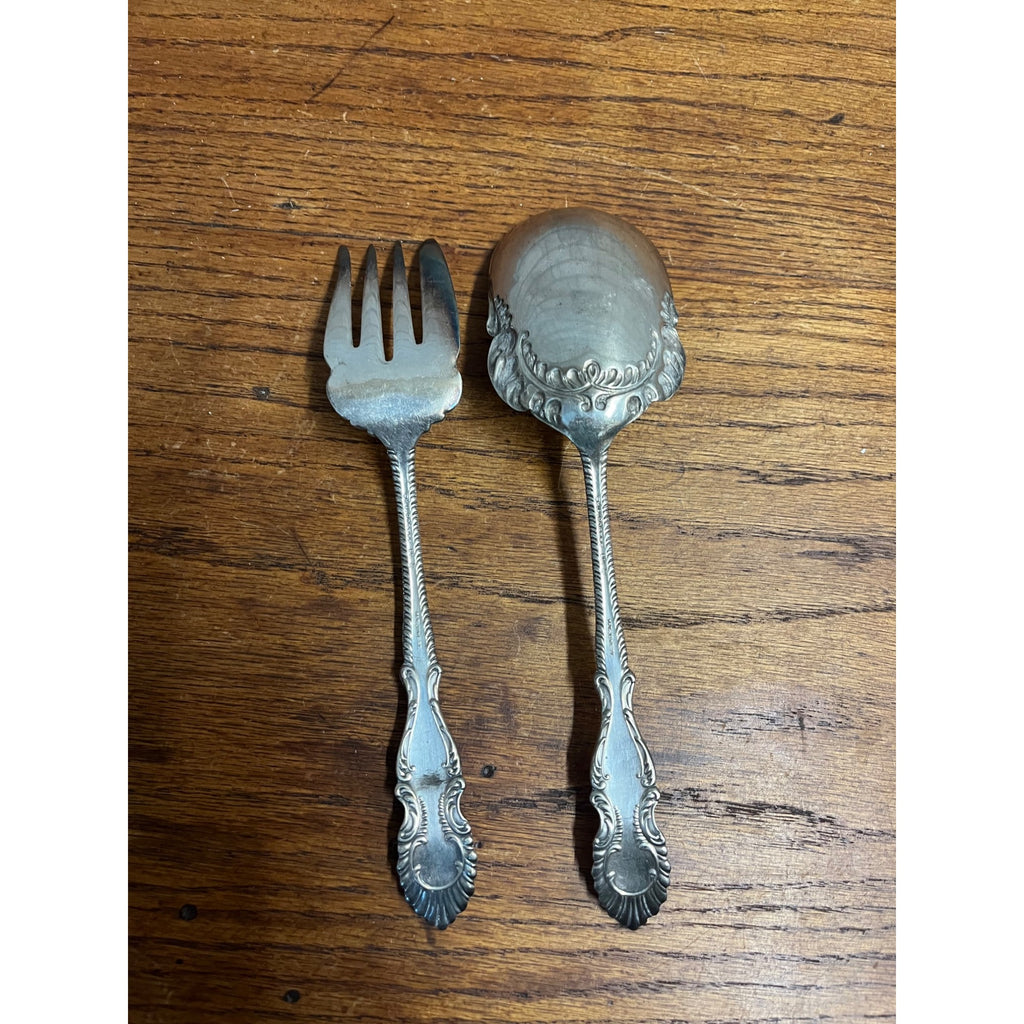 Wm Rogers "Elberon" A1 Serving Spoon & Fork Pair Set 8" Victorian Ornate