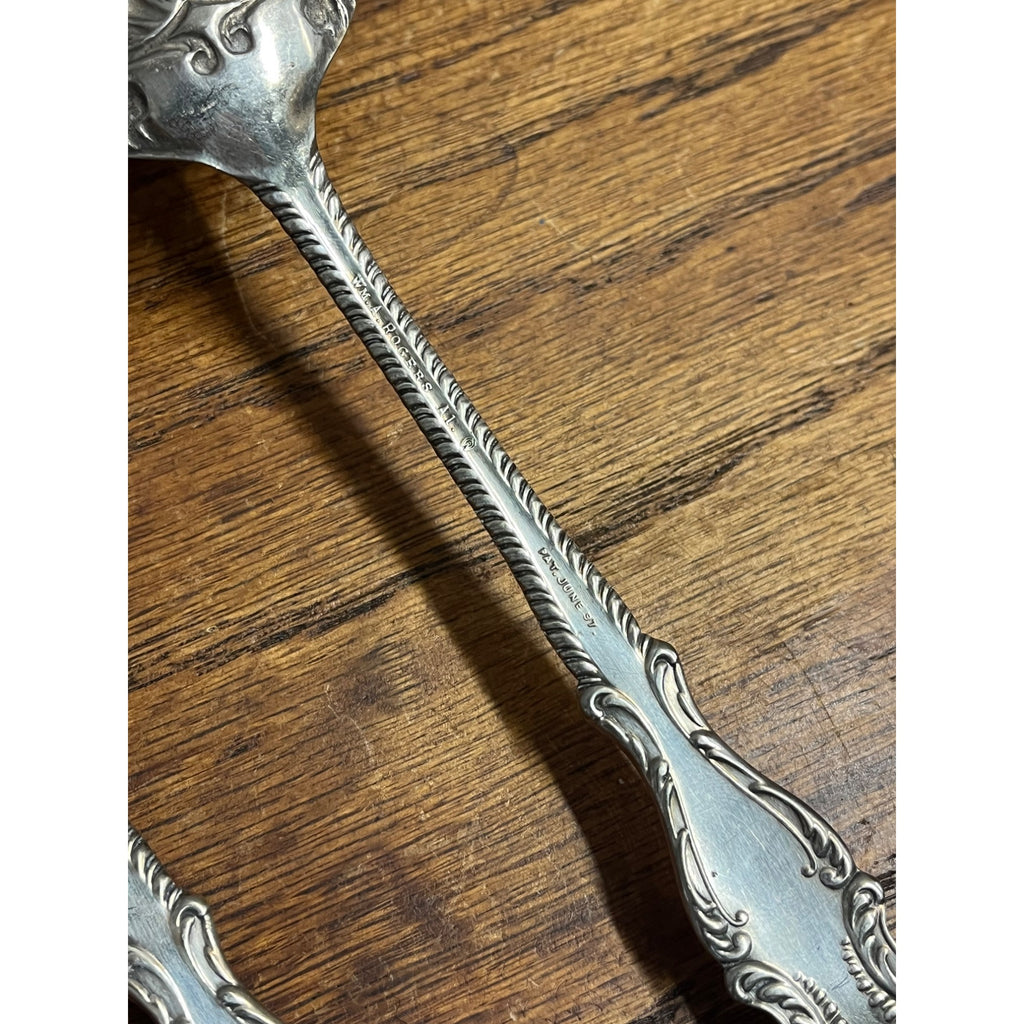Wm Rogers "Elberon" A1 Serving Spoon & Fork Pair Set 8" Victorian Ornate