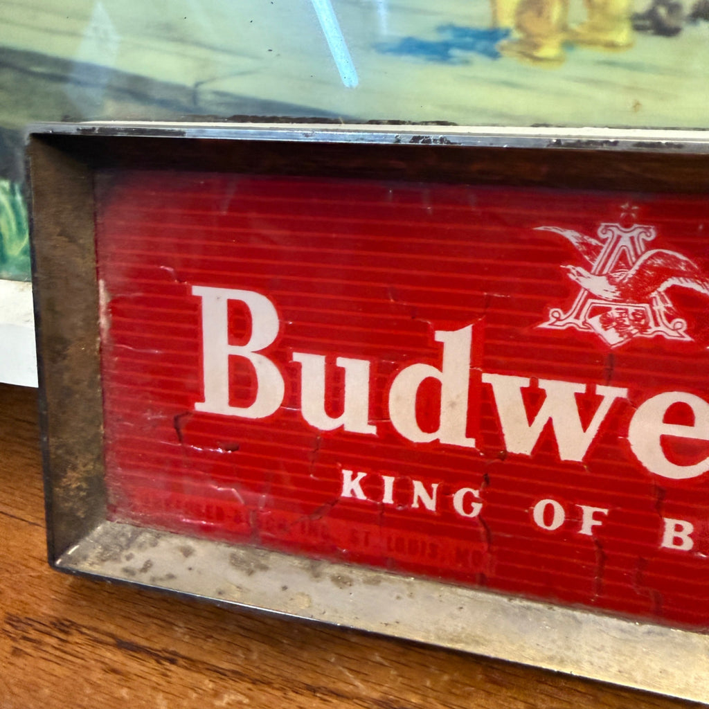 RARE Vintage 1950s Budweiser Beer Lighted Sign Old West Train Depot Scene