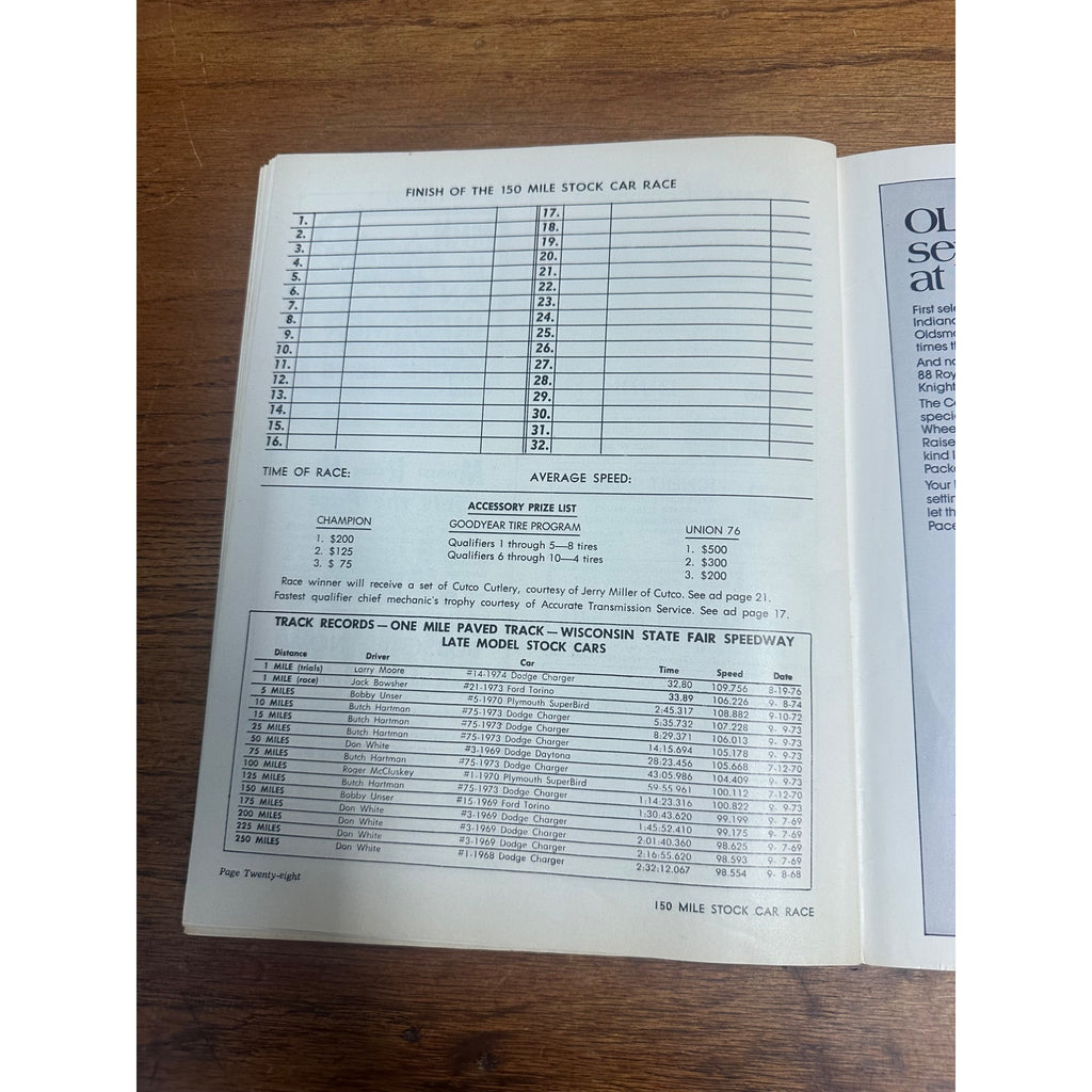 1977 Fair Stock 150 Car Race National Championship Souvenir Program Wisconsin