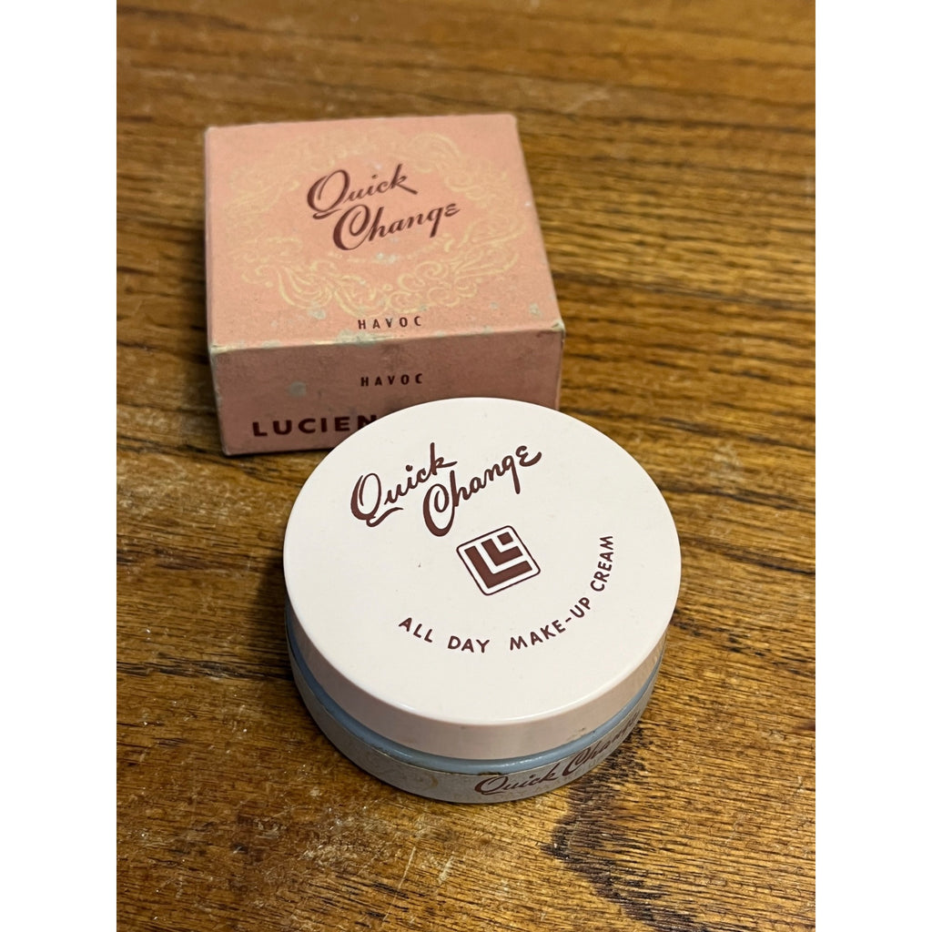 Vintage 1950s Havoc Quick Change Make-Up Cream Lucien Lelong NOS Milk Glass Jar