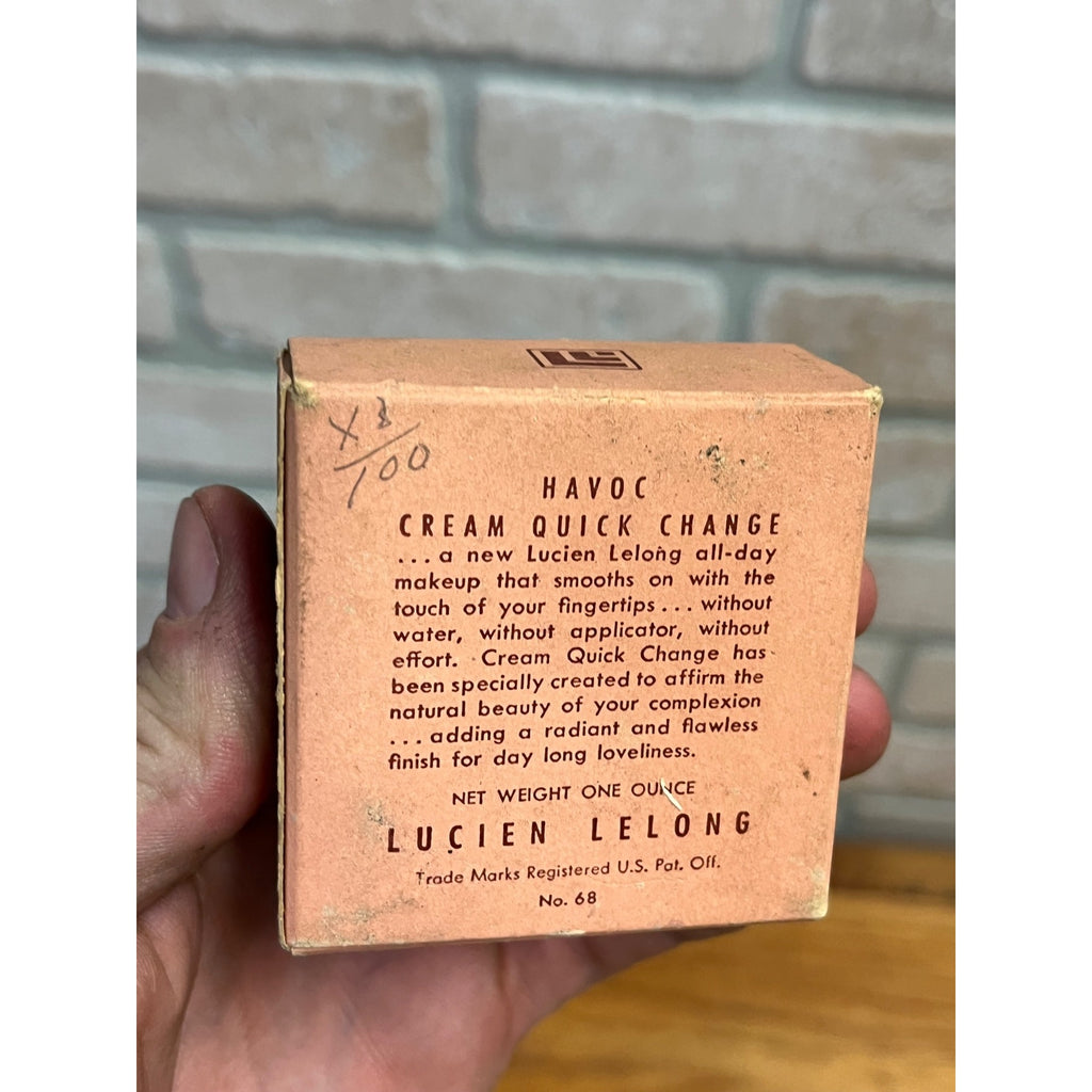 Vintage 1950s Havoc Quick Change Make-Up Cream Lucien Lelong NOS Milk Glass Jar