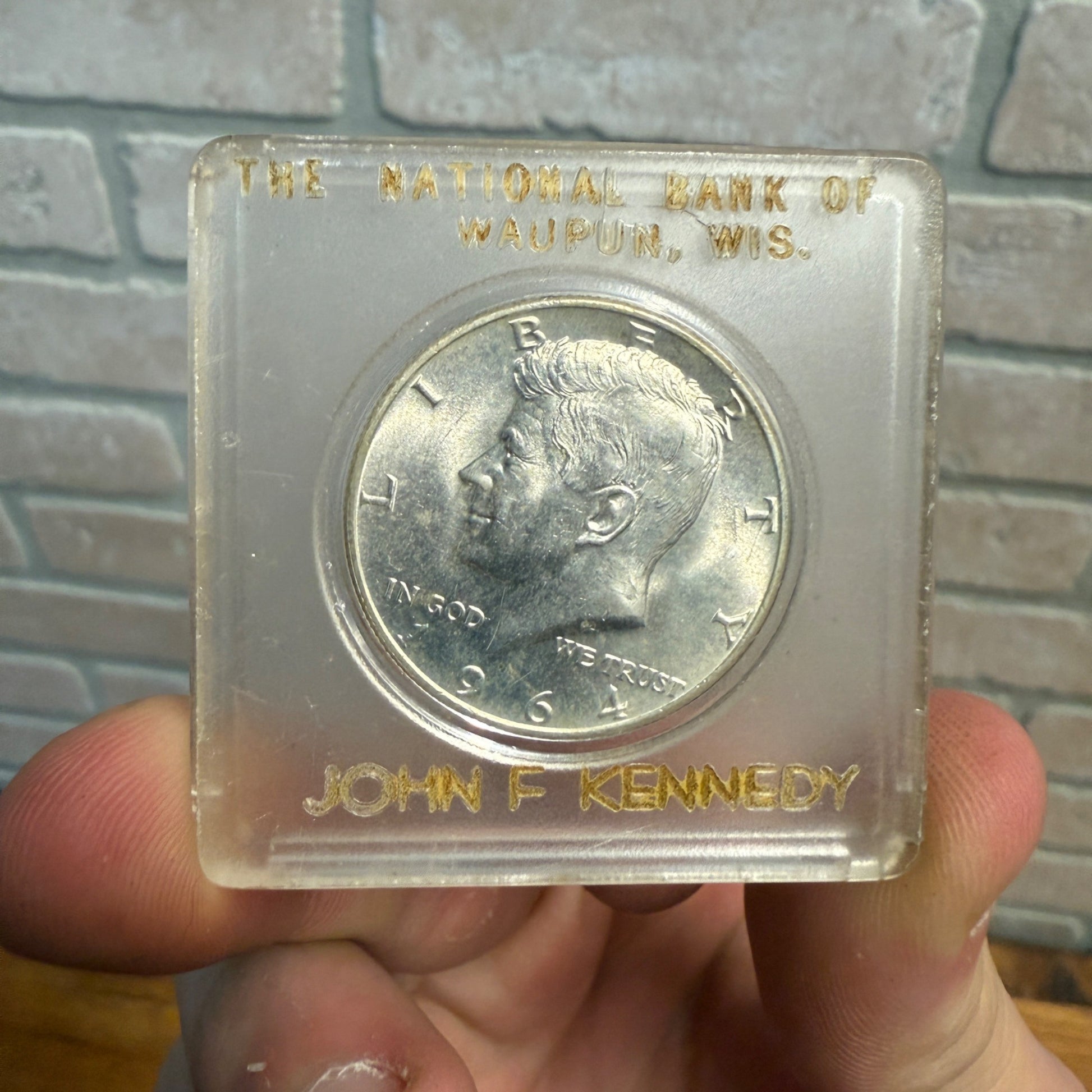 1964 90% Silver Kennedy Half Dollar Coin Nat Bank of Waupun Wis Coin