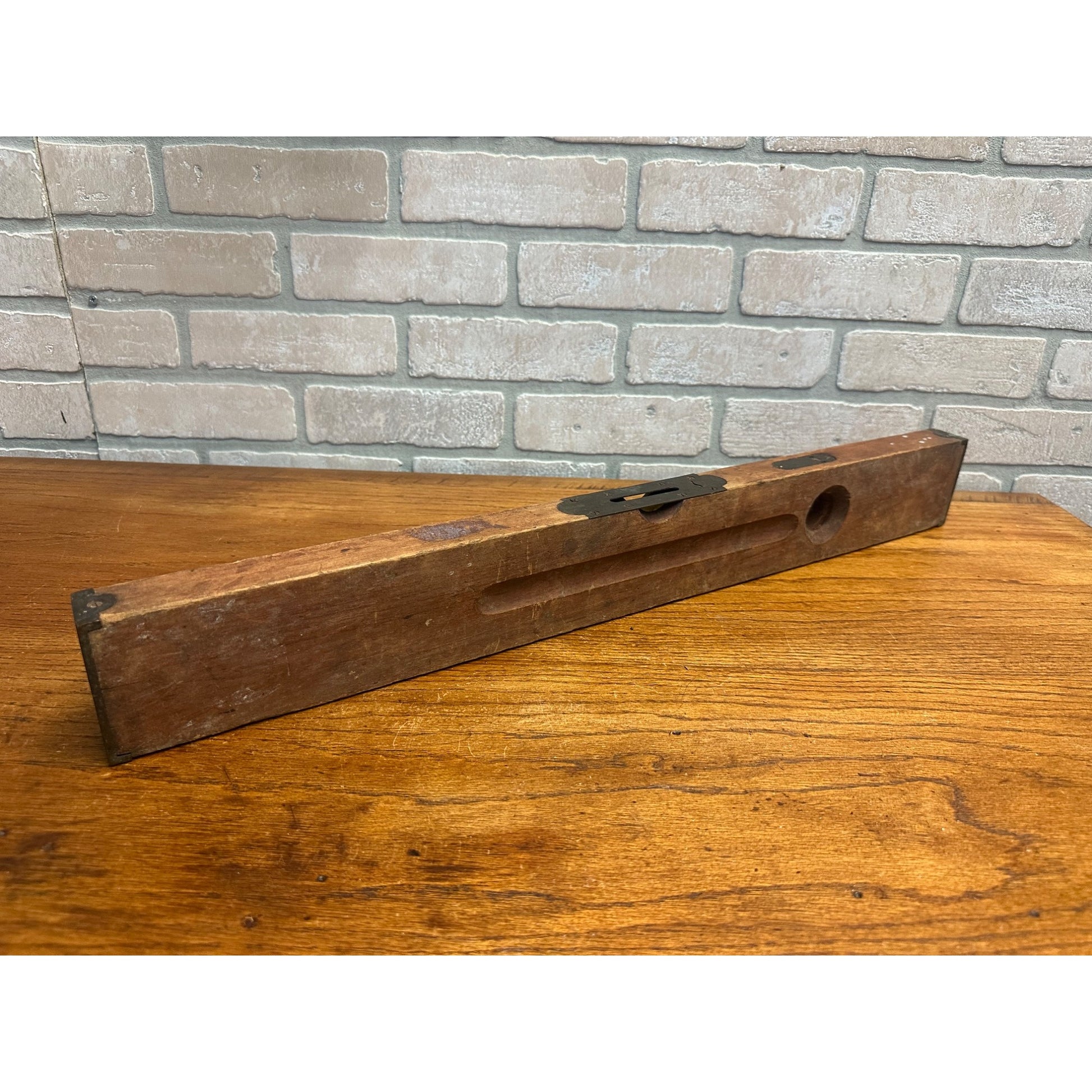 Antique Vintage Stanley Rule & Level Co. Patent 1896 Wood & Brass 26" Level