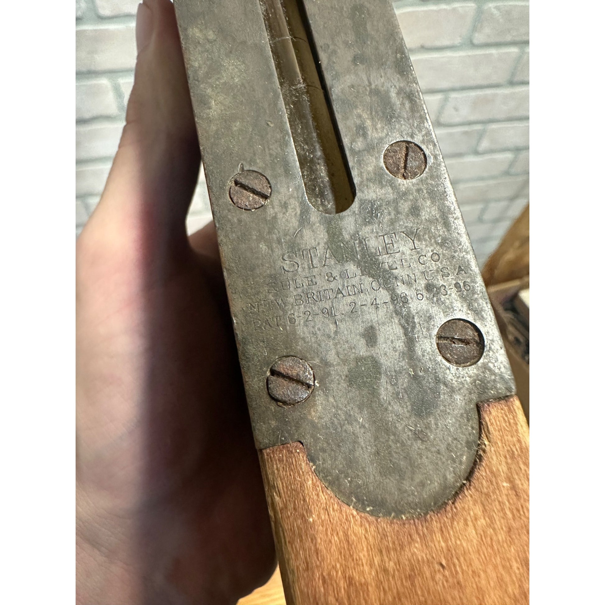Antique Vintage Stanley Rule & Level Co. Patent 1896 Wood & Brass 26" Level