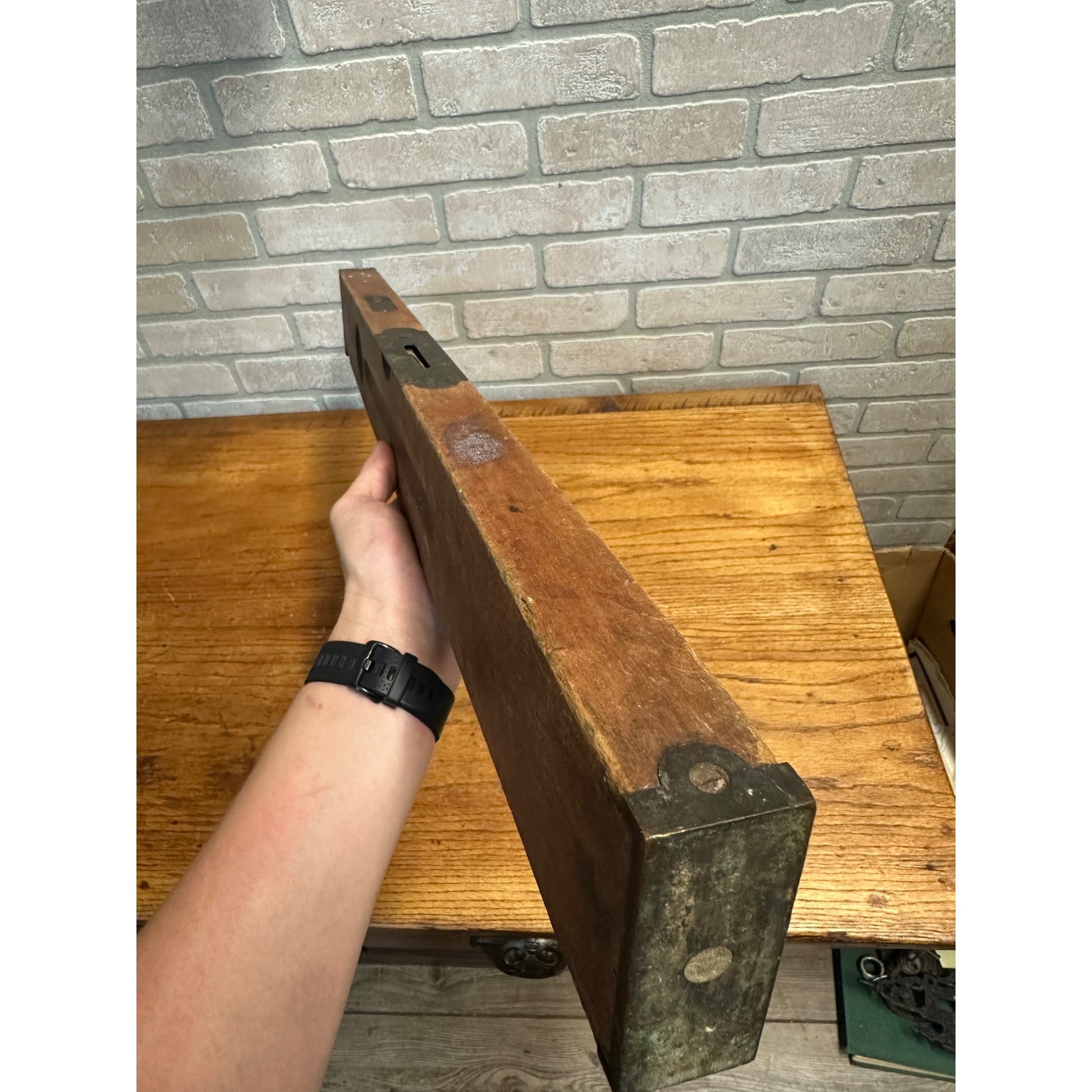 Antique Vintage Stanley Rule & Level Co. Patent 1896 Wood & Brass 26" Level