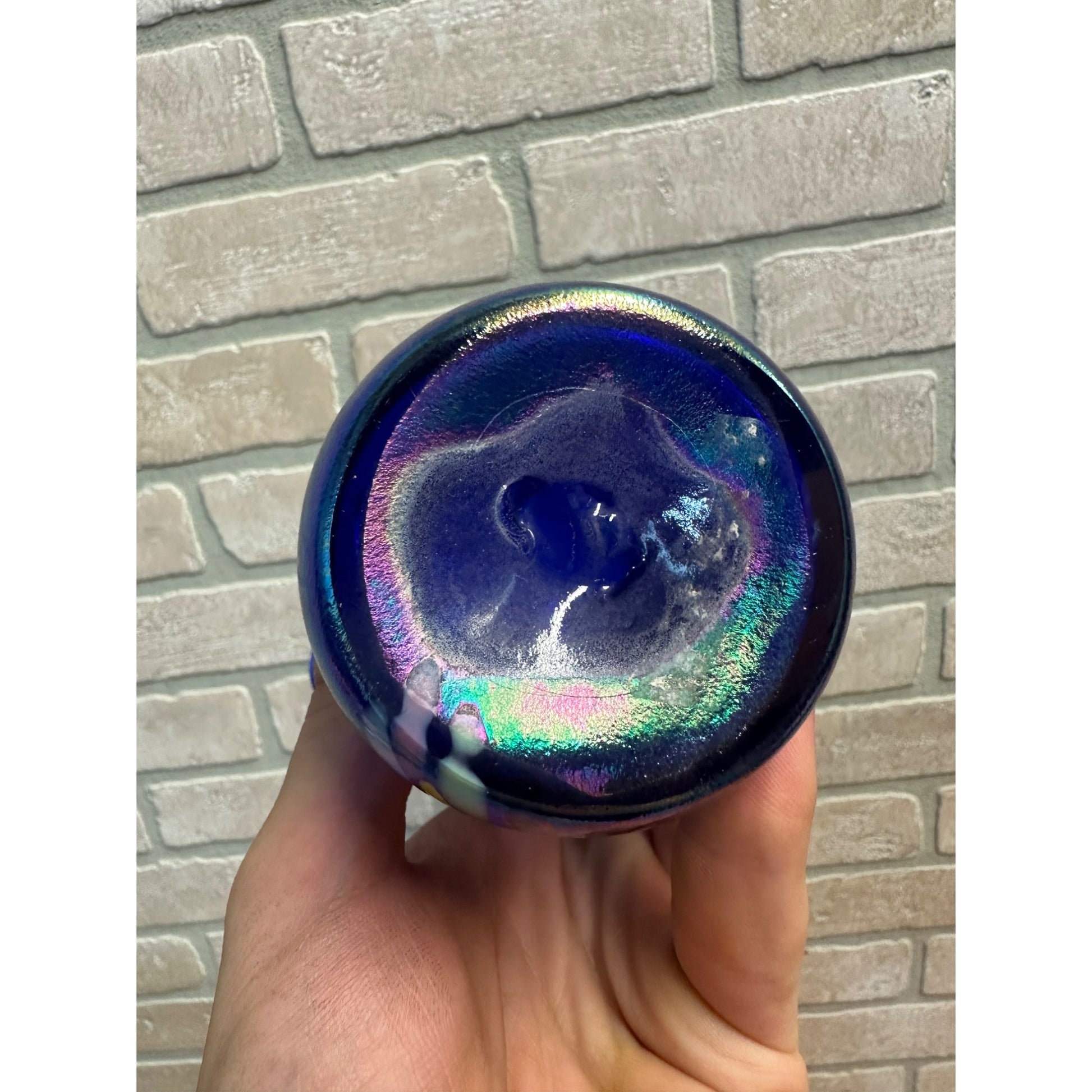 The Glass Eye Studio Seattle Cobalt Blue Iridescent Ruffled Glass Vase St Helens Ash
