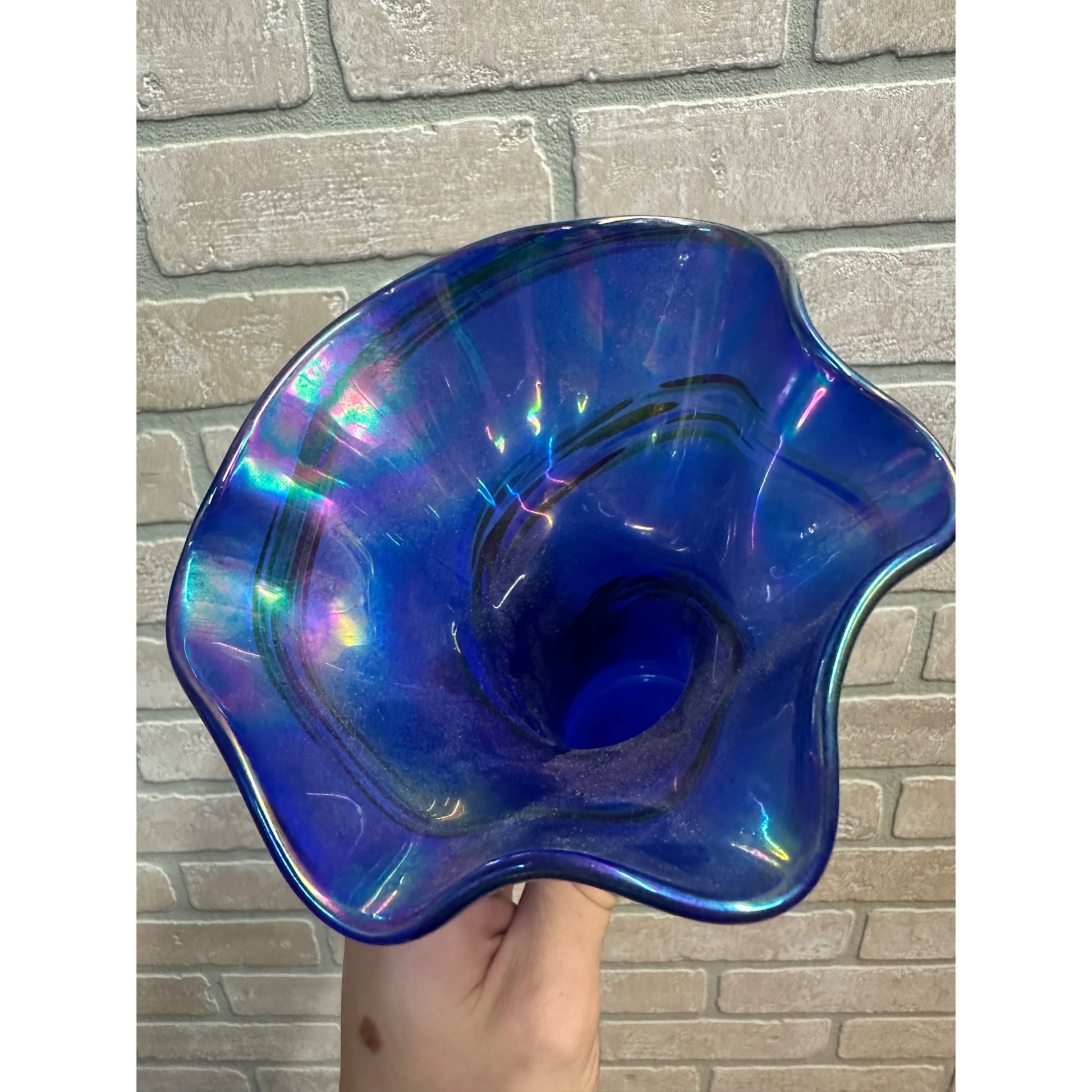 The Glass Eye Studio Seattle Cobalt Blue Iridescent Ruffled Glass Vase St Helens Ash