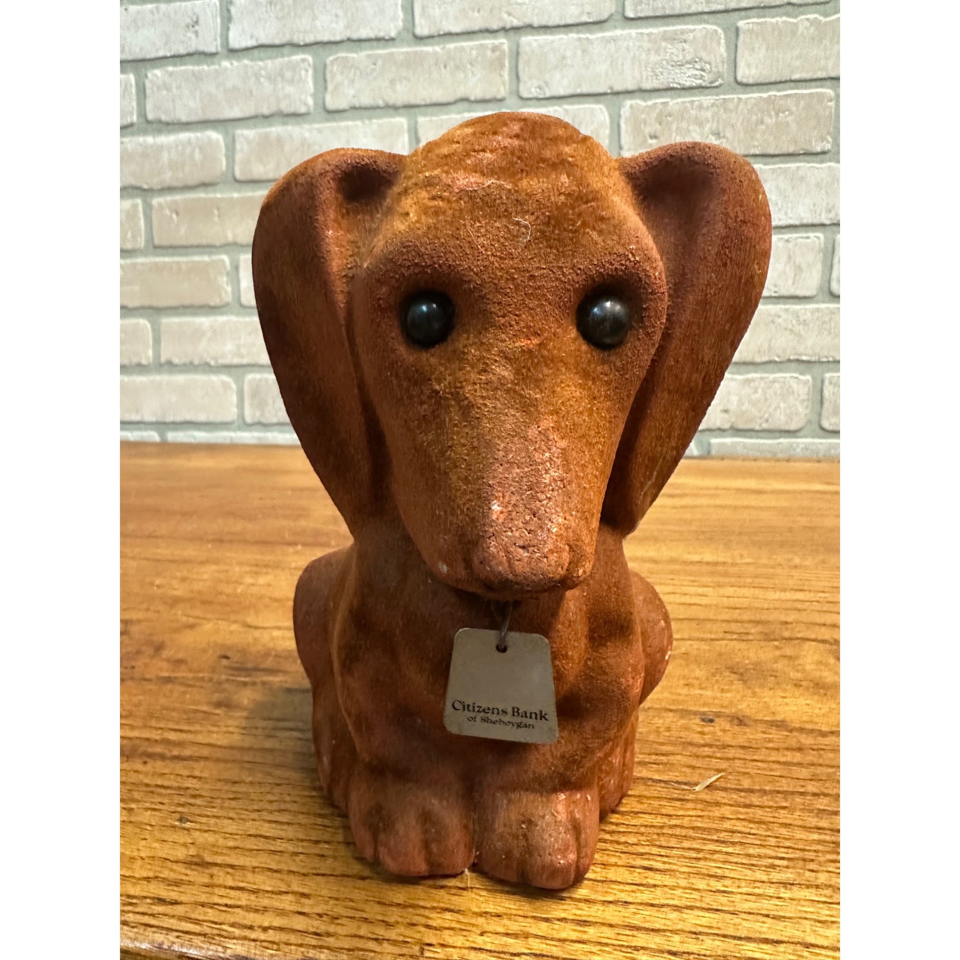 Vintage La Della Plastics Sheboygan Wisconsin Flocked Dog Coin Bank
