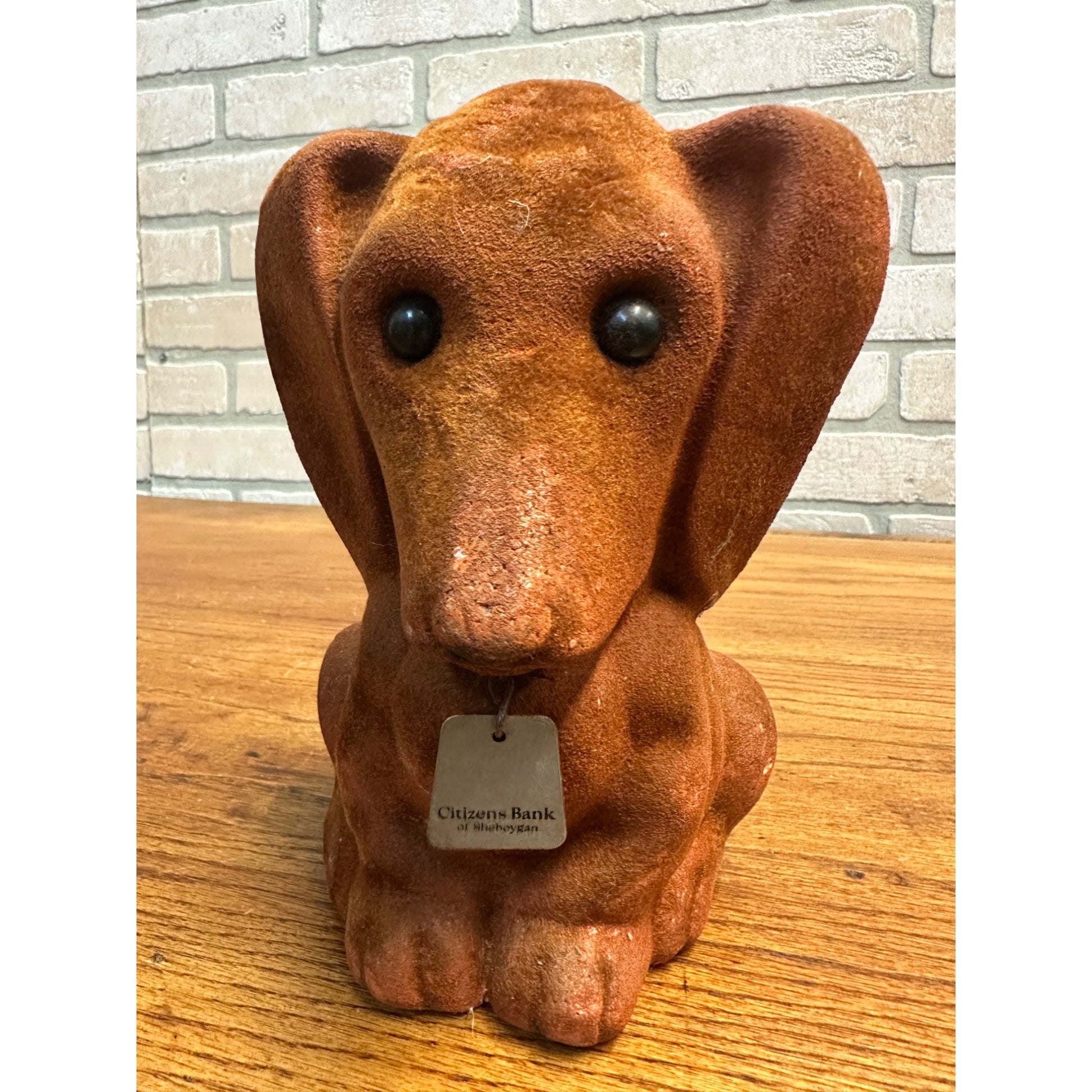Vintage La Della Plastics Sheboygan Wisconsin Flocked Dog Coin Bank