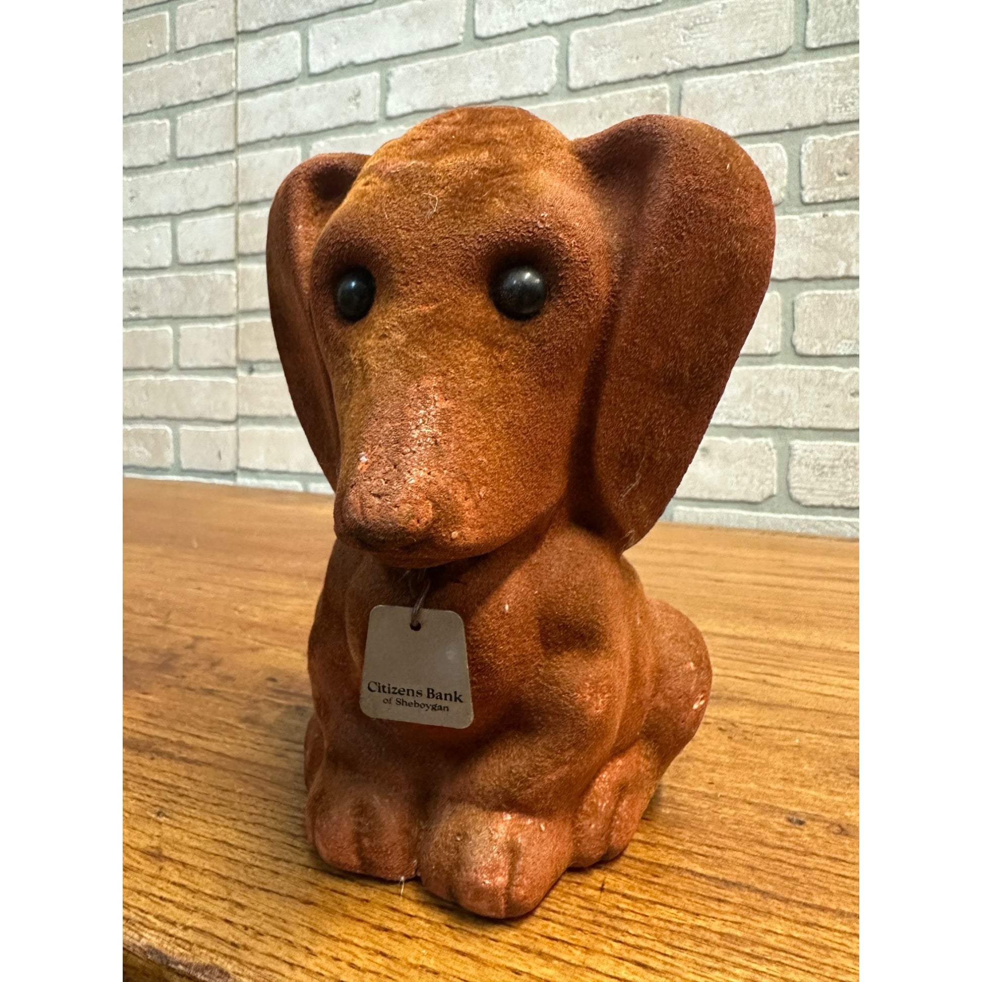Vintage La Della Plastics Sheboygan Wisconsin Flocked Dog Coin Bank