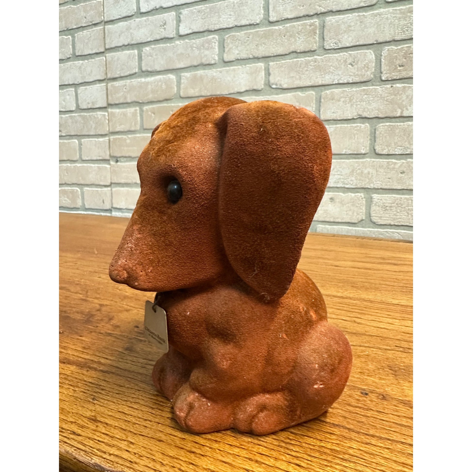Vintage La Della Plastics Sheboygan Wisconsin Flocked Dog Coin Bank