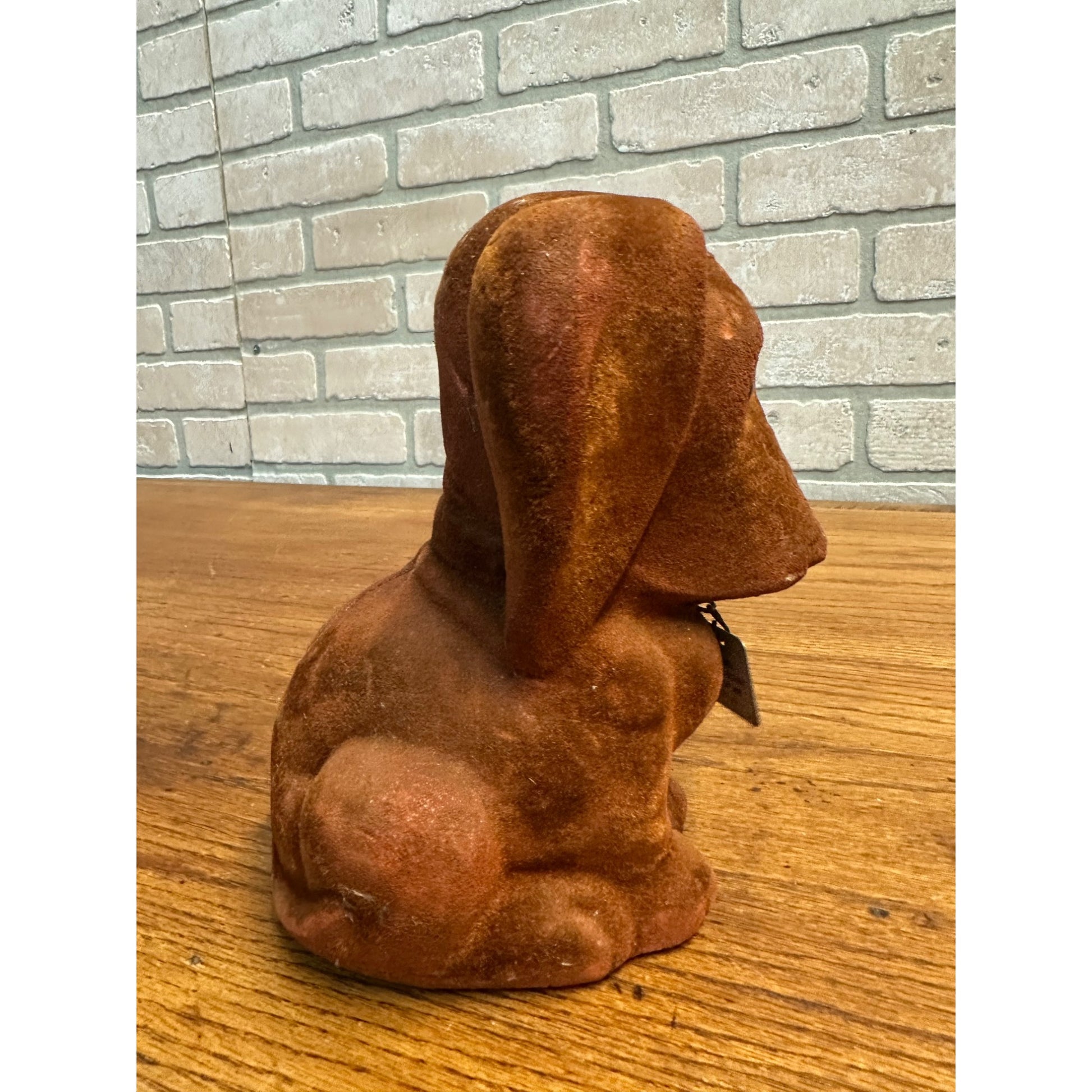 Vintage La Della Plastics Sheboygan Wisconsin Flocked Dog Coin Bank