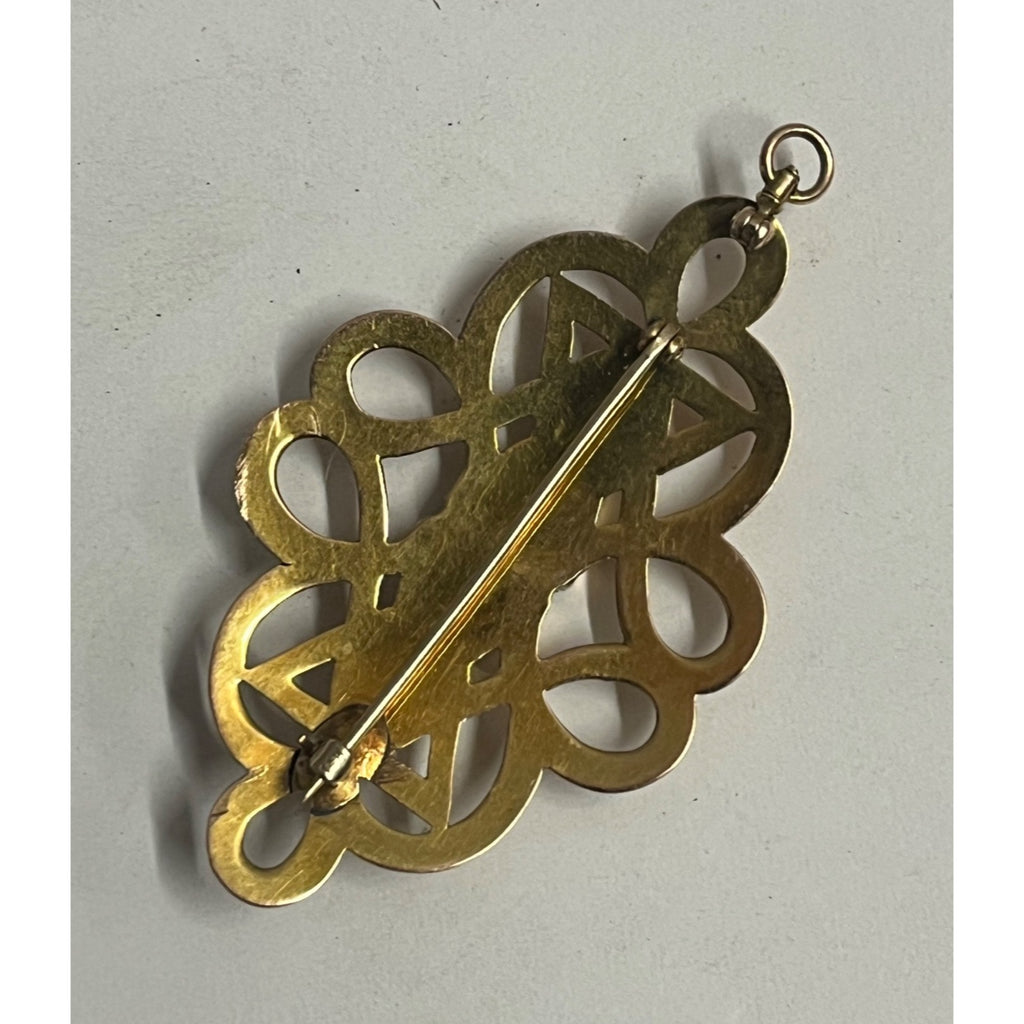 Lovely 1900s Victorian Art Nouveau 14K Yellow Gold Brooch Pendant -- 7.57g Grams