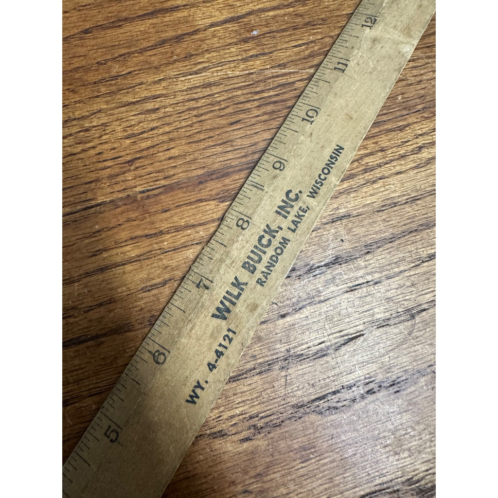 Vintage Wilk Buick Random Lake Wisconsin Advertising Wooden Ruler