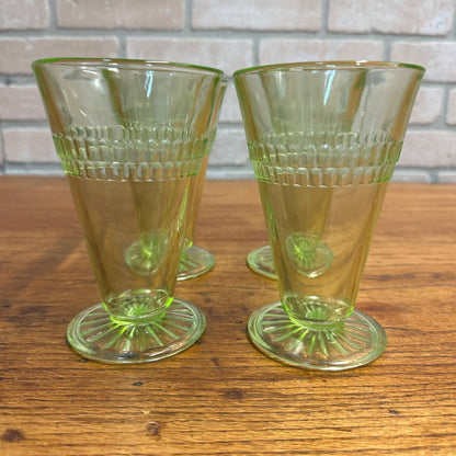 4pc Anchor Hocking Roulette Ice Tea Tumblers Uranium Vasline Depression Glass