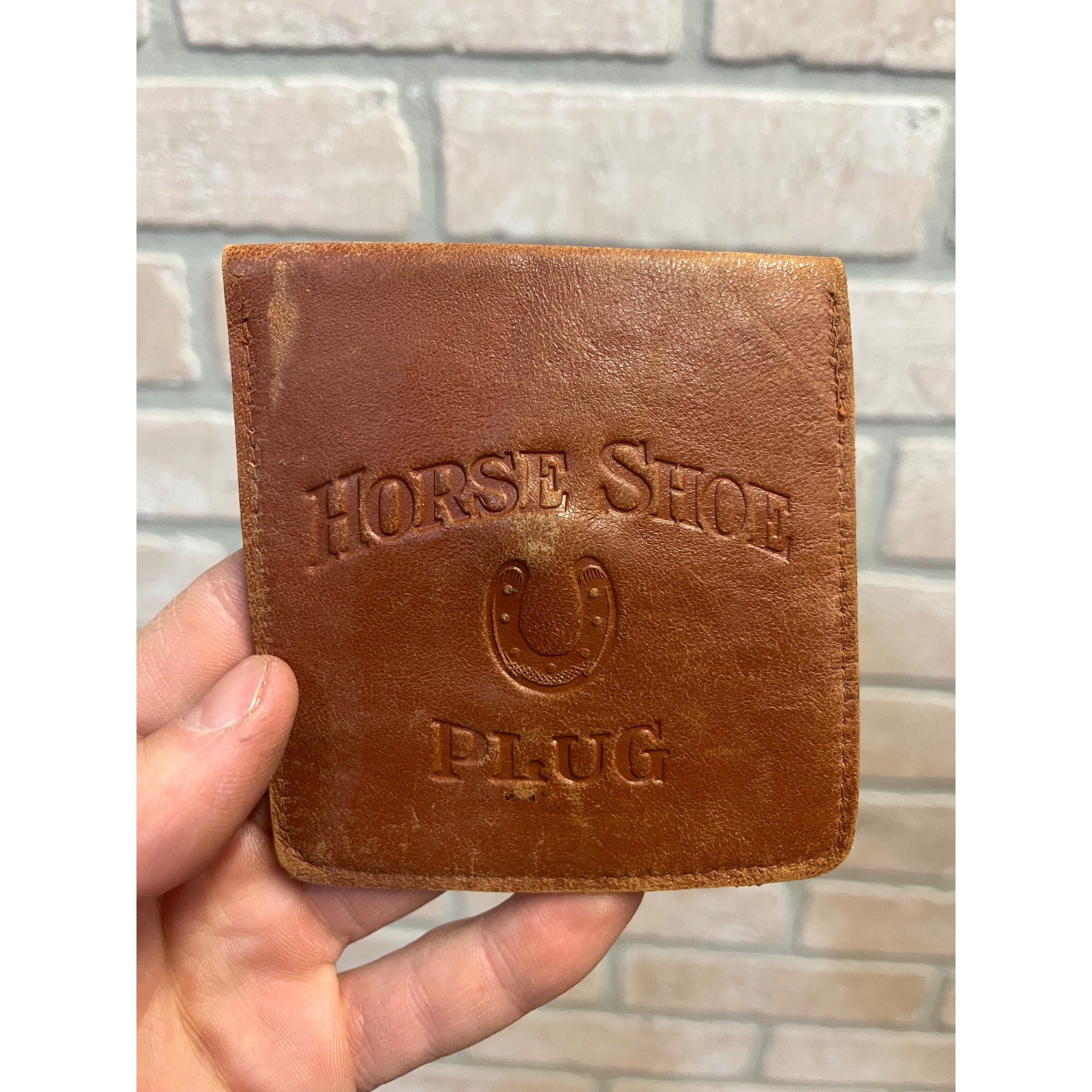 Vintage Horse Shoe Chewing Tobacco Plug Leather Pouch With Snap Flap Closure