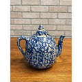 Rare Antique 1880s Blue & White Spongeware Stoneware Teapot W/ Notched Lid AS-IS