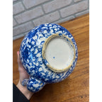 Rare Antique 1880s Blue & White Spongeware Stoneware Teapot W/ Notched Lid AS-IS