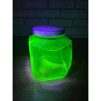 Vintage 1930s Uranium Glass Hoosier Canister Cookie Jar Depression Vaseline Lid