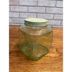 Vintage 1930s Uranium Glass Hoosier Canister Cookie Jar Depression Vaseline Lid