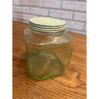 Vintage 1930s Uranium Glass Hoosier Canister Cookie Jar Depression Vaseline Lid