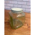 Vintage 1930s Uranium Glass Hoosier Canister Cookie Jar Depression Vaseline Lid