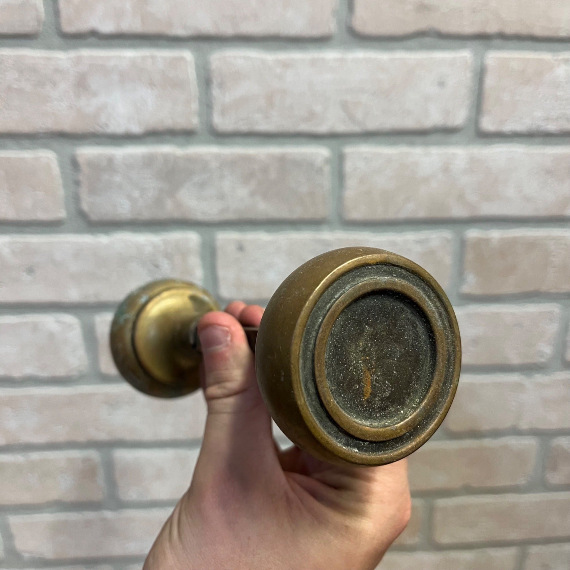 Vintage Brass Hollow Concentric 2"Pair Door Knobs Architectural Salvage