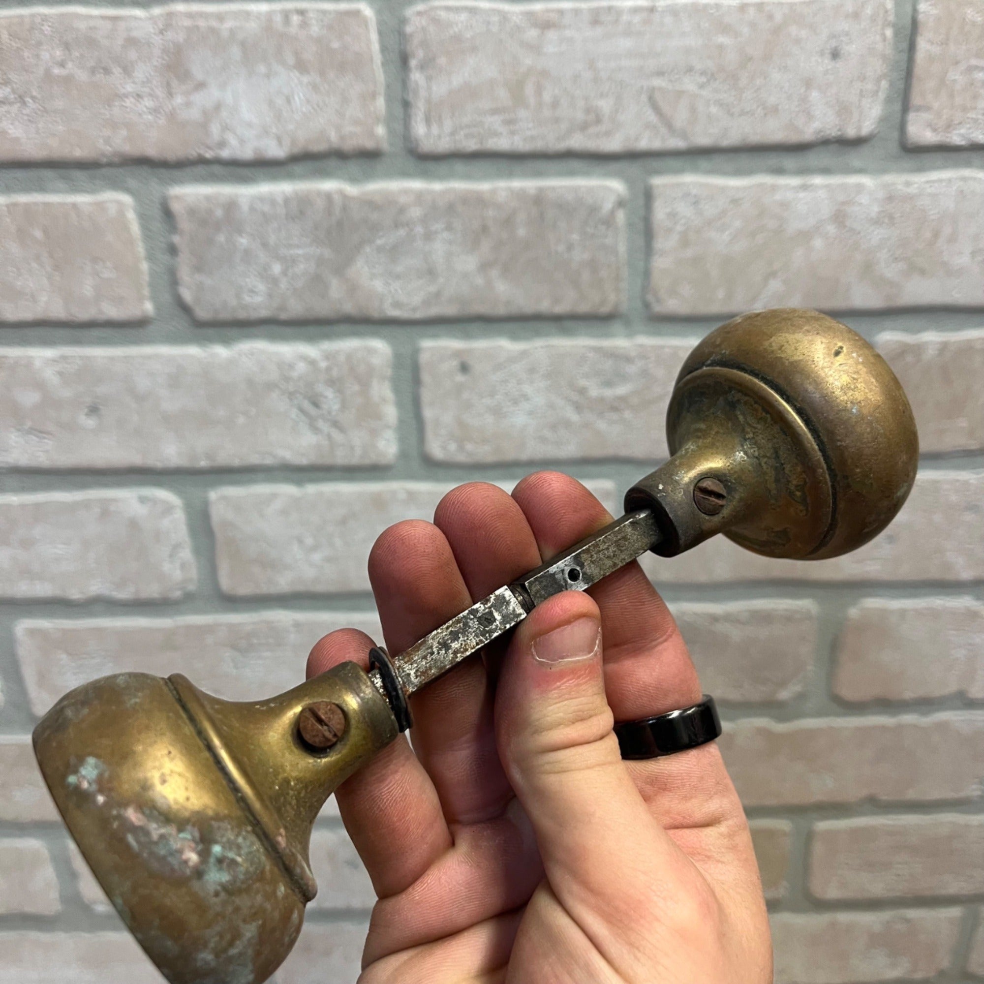 Vintage Brass Hollow Concentric 2"Pair Door Knobs Architectural Salvage