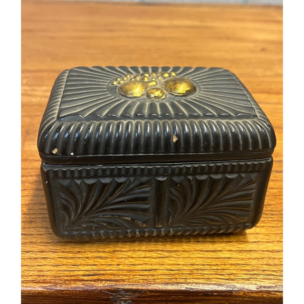 Vintage Borghese Black Ceramic Trinket Box Jewelry Casket Gold Gilt Lidded