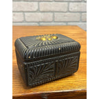 Vintage Borghese Black Ceramic Trinket Box Jewelry Casket Gold Gilt Lidded