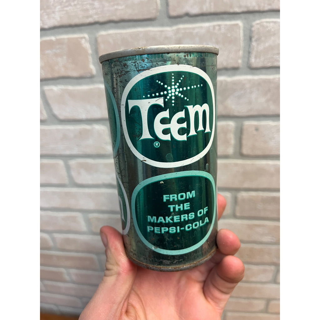 Vintage Teem Lemon Lime Can Pull Tab Steel 12 oz Empty Rare Soda Metallic Green