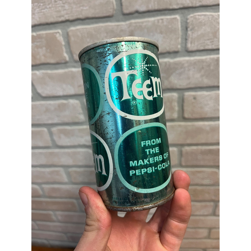 Vintage Teem Lemon Lime Can Pull Tab Steel 12 oz Empty Rare Soda Metallic Green
