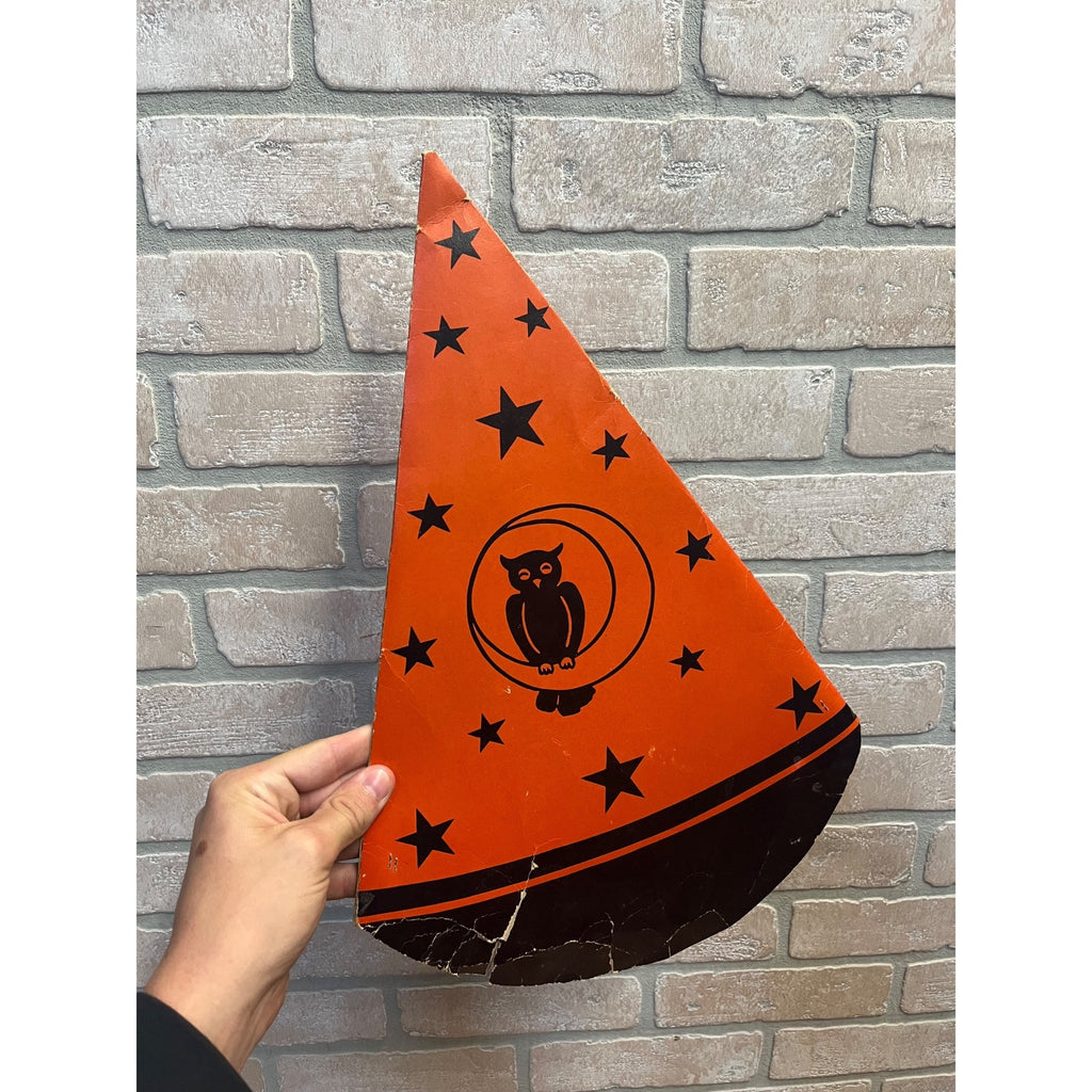 RARE Vintage 1930s Beistle Halloween Cardboard Party Hat Crescent Moon Owl Stars