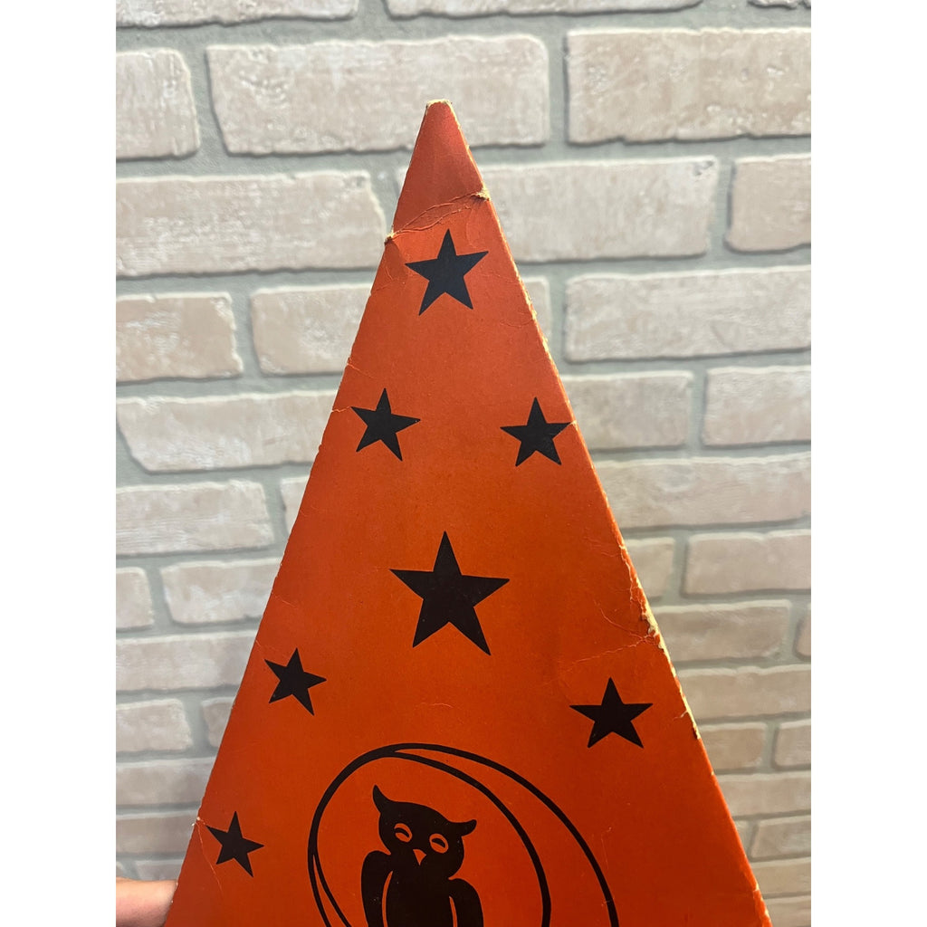 RARE Vintage 1930s Beistle Halloween Cardboard Party Hat Crescent Moon Owl Stars